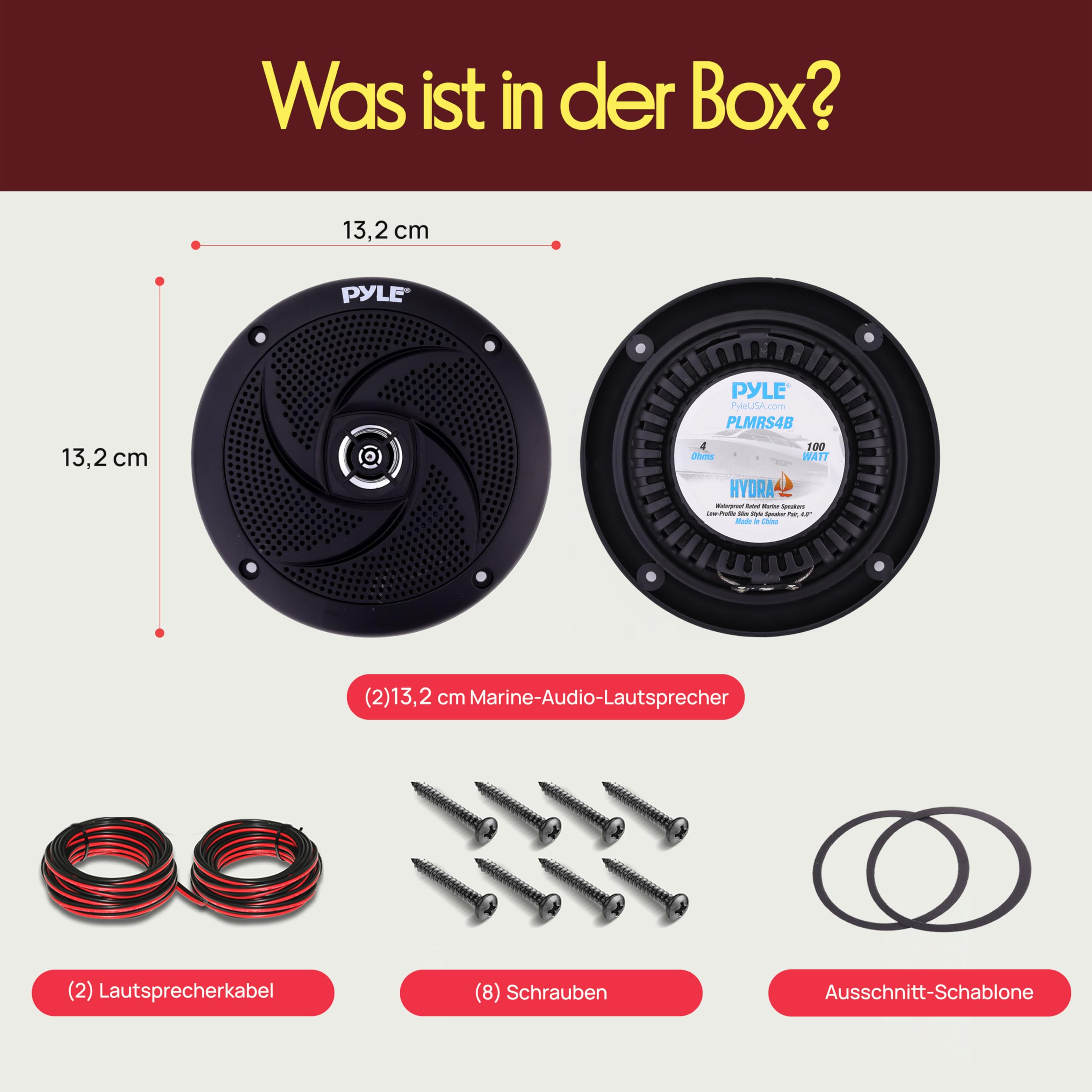 Pyle Outdoor Lautsprecher Box – wasserdichte 2-Wege Lautsprecher Passiv für Boot, Auto, Pool & Terrasse, Aufbaulautsprecher – 13,2cm Schwarz