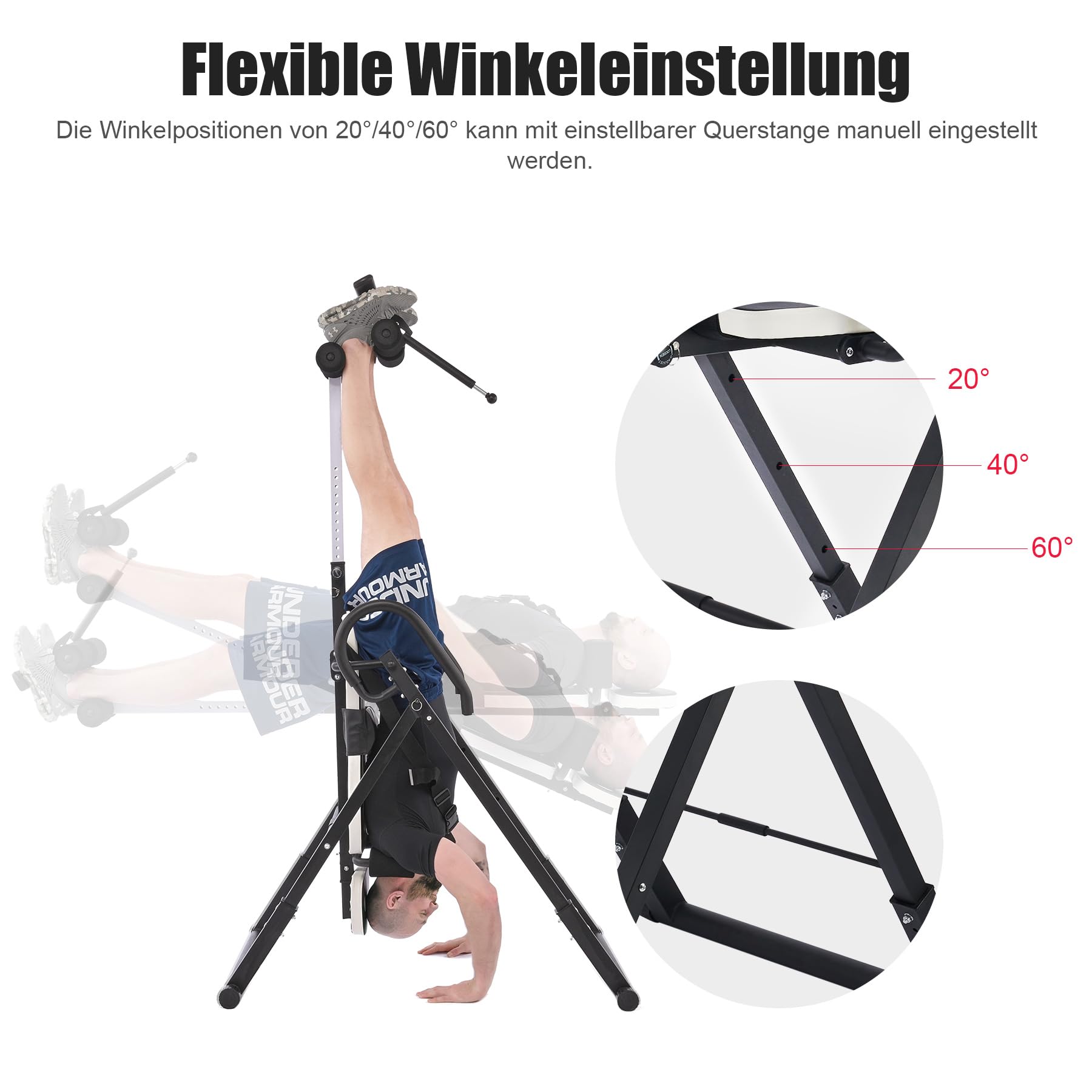 ZELUS Inversionsbank Inversionstisch Multifunktionsgerät Rückentrainer Schwerkrafttrainer klappbar Inversionstisch Heimtrainer Inversion Table, Inversion bis 180 Grad (Weiß)