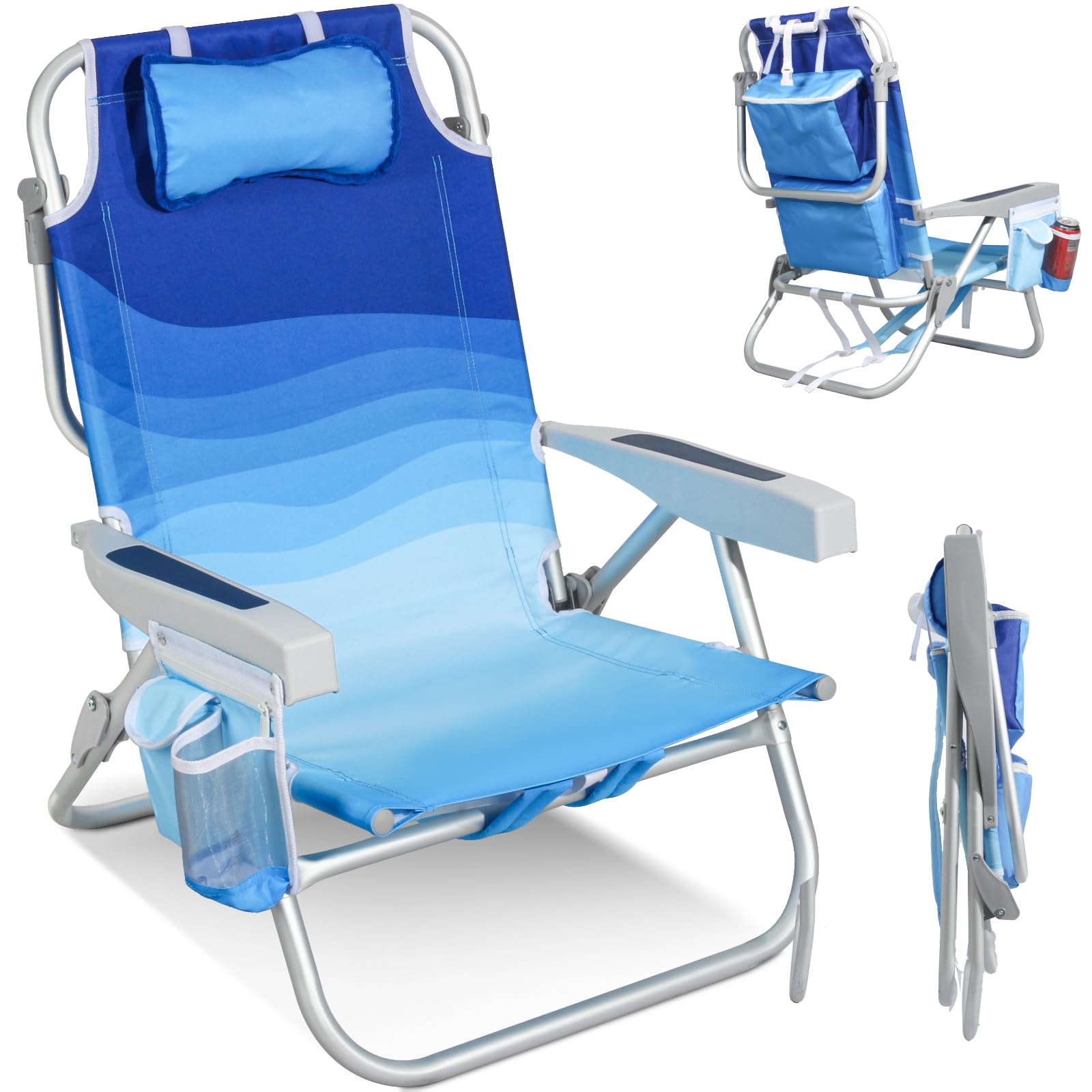 Homecall Strandstuhl Klappbar Leicht Klappstuhl Strand 5-stufig verstellbare Rückenlehne - Strandsessel Strandstühle Faltbar Bis 136KG für Strand, Outdoors