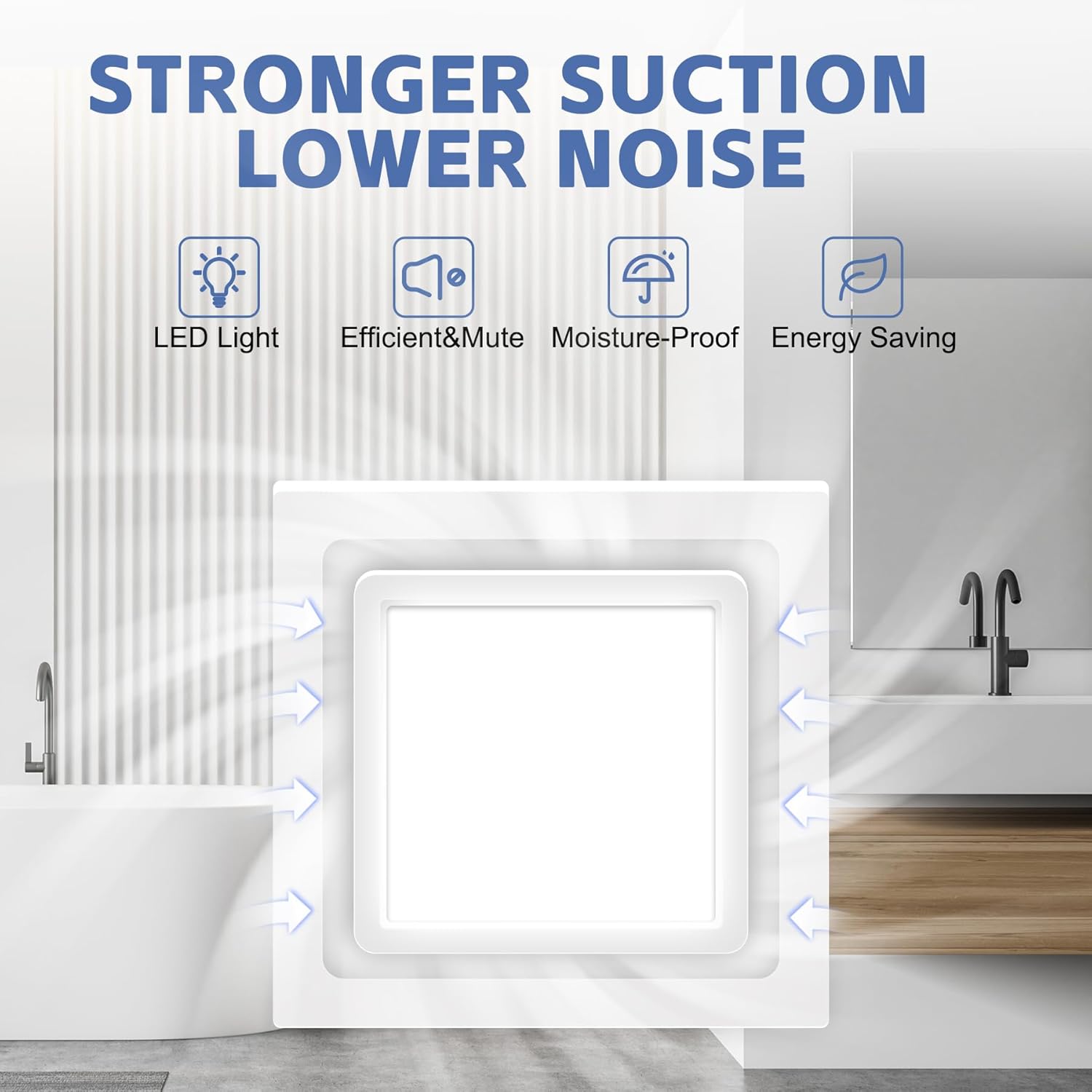 Bathroom Exhaust Fan with Light,11.8 In Panel,6000K 12W Square LED,141 CFM,0.7 Sones 4 Inches Duct 110V,Quiet Bathroom Ventilation Exhaust Fan for Shower/Restroom/Office/Home(6000K LED)