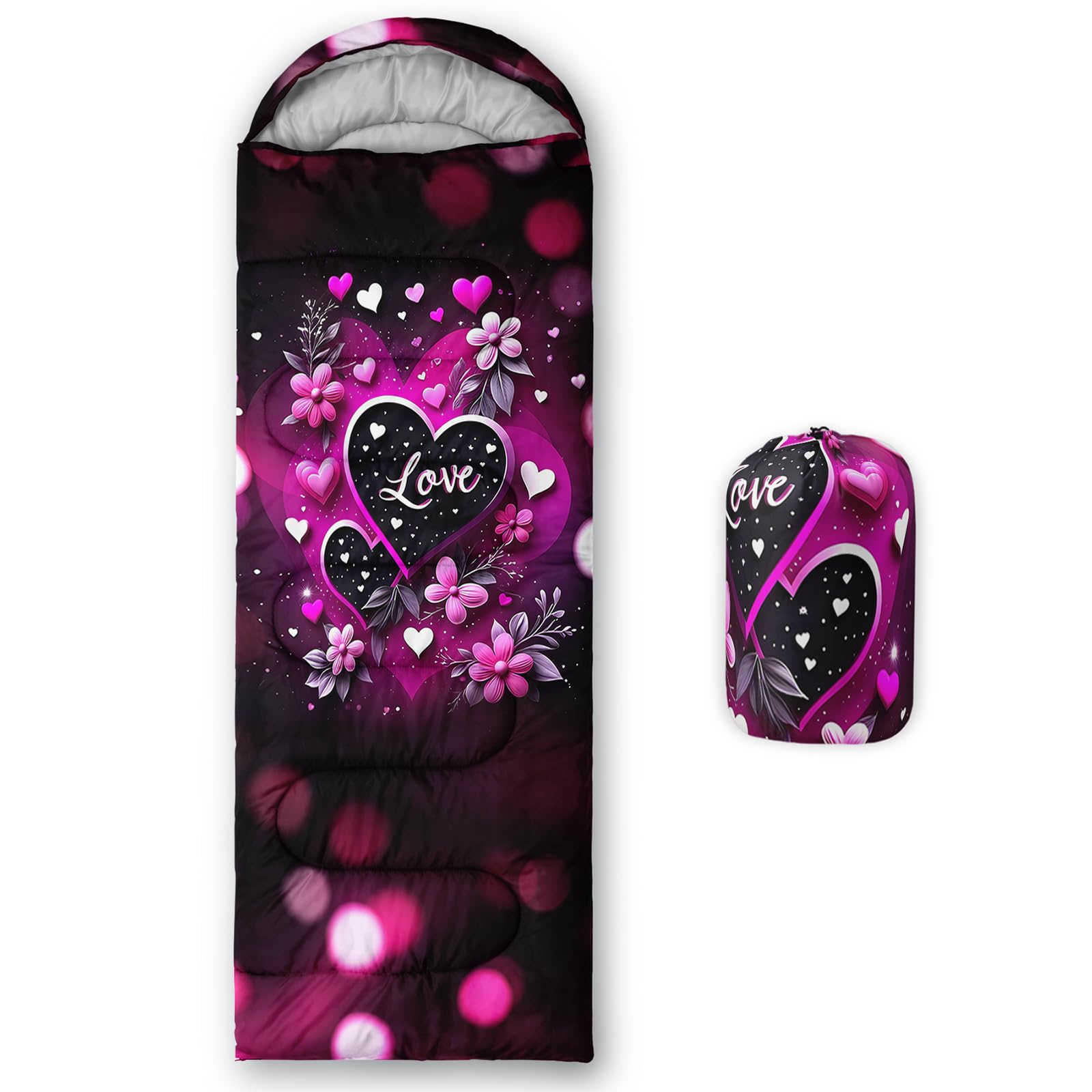 QOOMO Ball Flower Camping Sleeping Bags,3 Season Warm &amp; Cool Weather,Lightweight,Waterproof Sleeping Bags for Adults &amp; Kids,Traveling,and Outdoors,Camping Gear Equipment