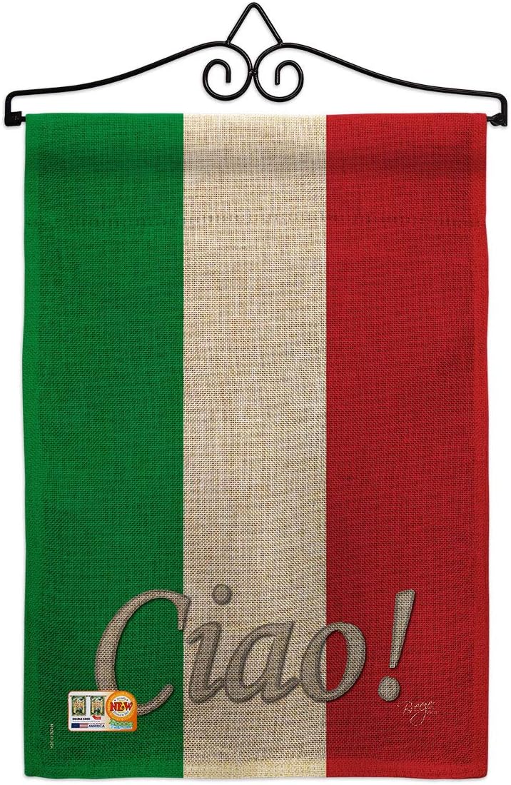 Italian Garden Flag Set with Stand Regional Nationality Nation International World Country Particular Area Small Decorative Gift Yard House Banner Double-Sided Made In USA 13 X 18.5