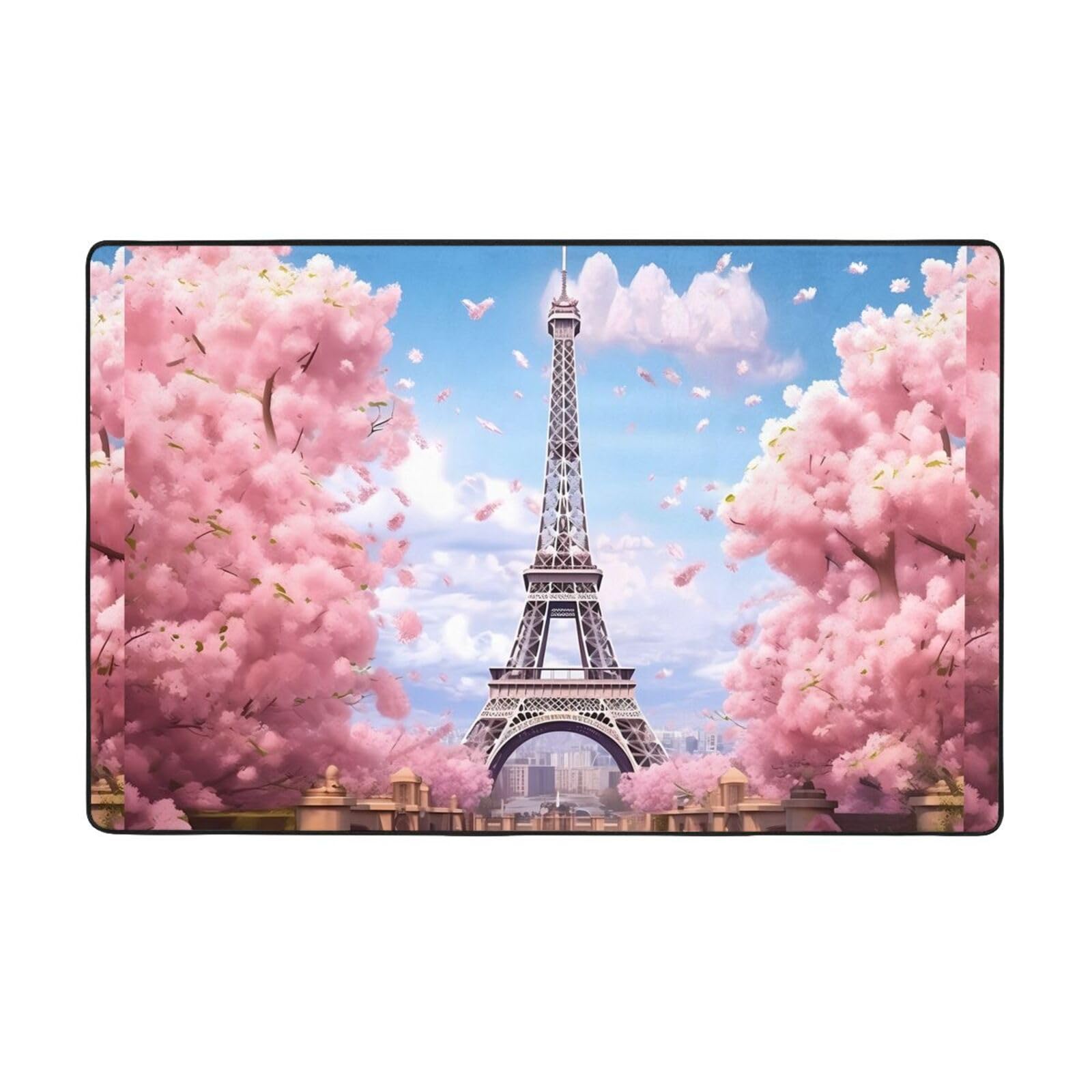 Tapis Paris Tour Eiffel rose floral pour chambre de fille cocooning