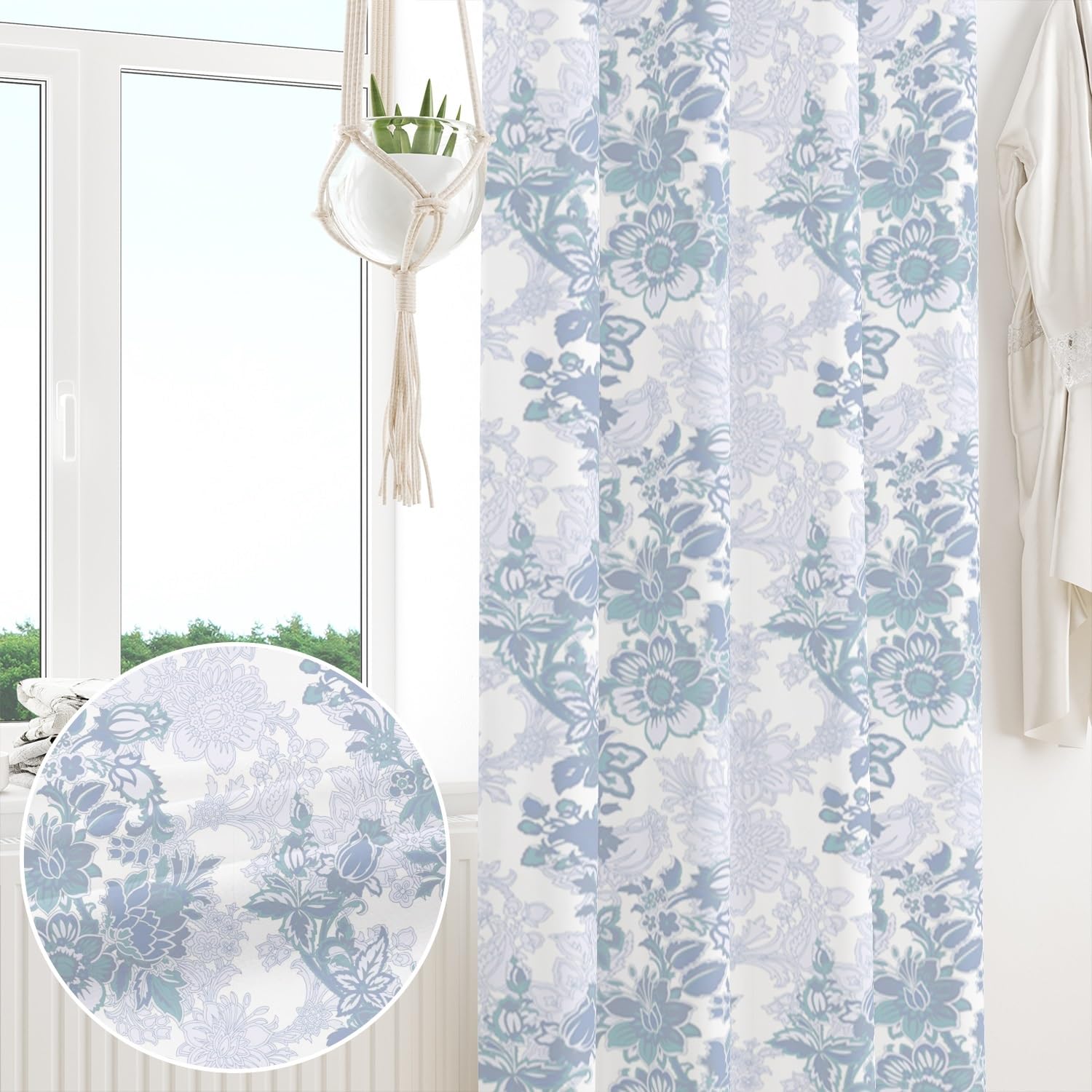 135x229cm Rideau à œillets Fleuri Bleu Esthétique Vintage Moyen-âge Ferme Style campagnard Rideaux isolants Thermiques Oeillets Occultants Rideaux pour Chambre de Fille Salon,1 Panneau Simple