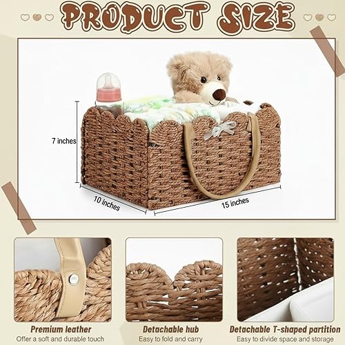 Miniatura 2 de Organizador de pañales de mimbre, cestas de almacenamiento de cuerda de papel tejido, cesta de almacenamiento de ratán festoneado con divisor