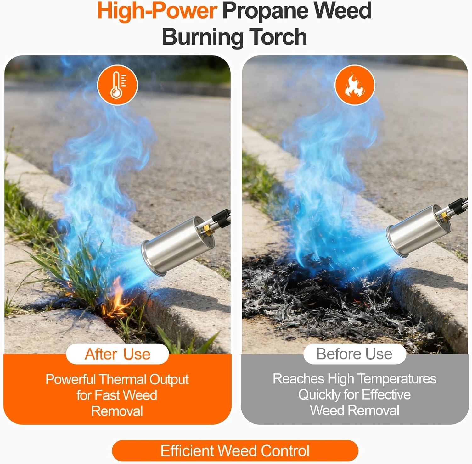 AJulyBee Propane Torch with Piezo Ignition, 30-Inch Heavy Duty Stainless Steel Propane Burner for Weed and Vegetation Management, Snow Melting Asphalt Roofing Garden, Adjustable Flame Outdoor Torch