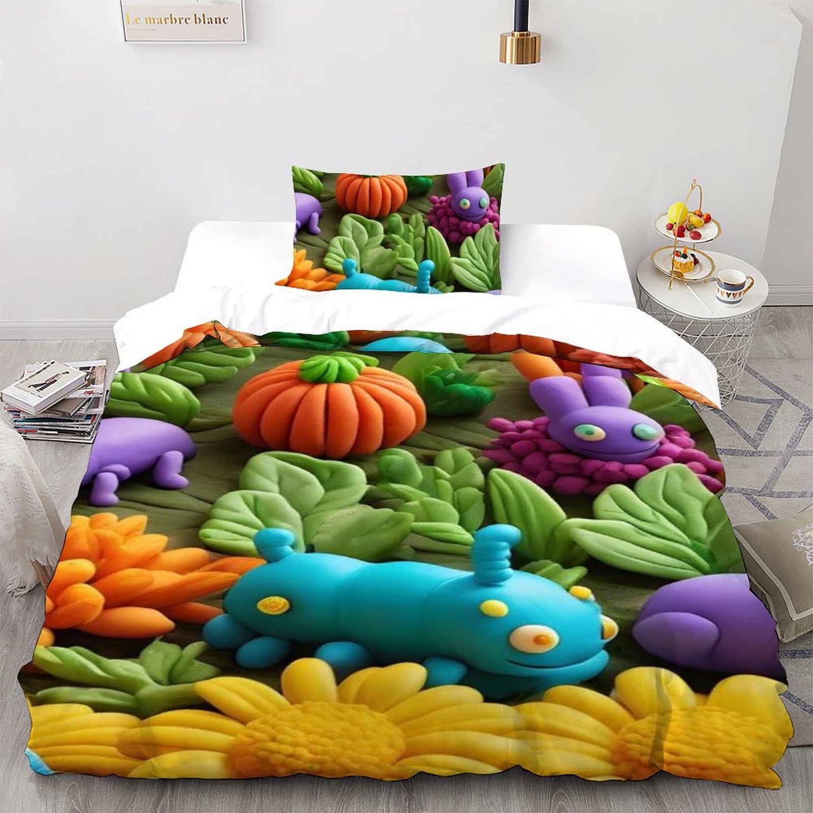 Housse de couette dessin animé pour lit garçon ambiance nature verte