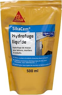 SIKA - Hydrofuge de Masse - SikaCem Hydrofuge Liquide - 500ml | Pour bétons, mortiers et enduits - Réduit la pénétration ...