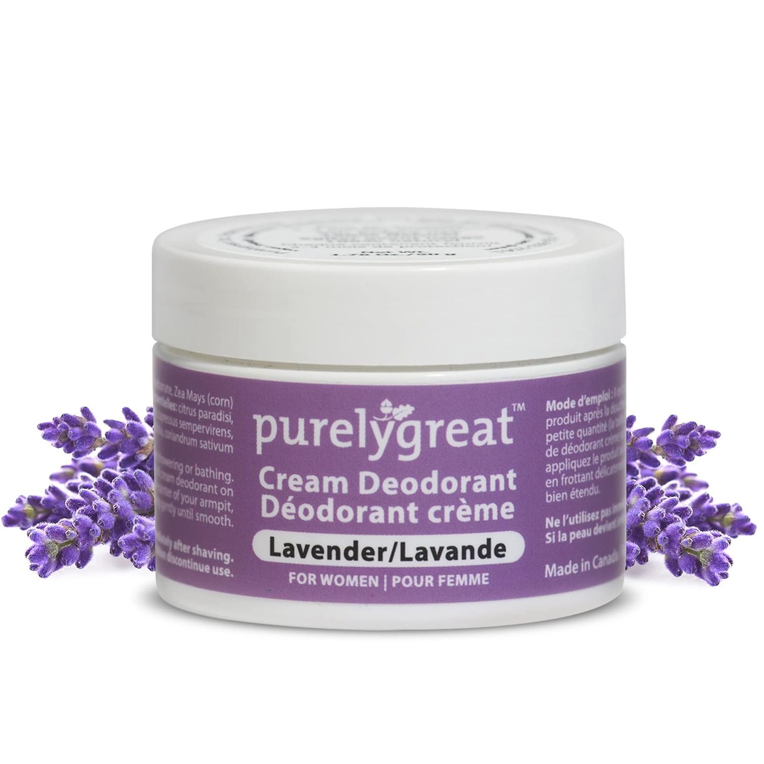 Purelygreat Cream Deodorant, Aluminum-Free, Deodorant Cream for Lasting Odor Control, Vegan, Cruelty-Free Natural Deodorant for Women, Contains No Chemicals, Parabens, or BPA, Lavender Scent, 1.76oz