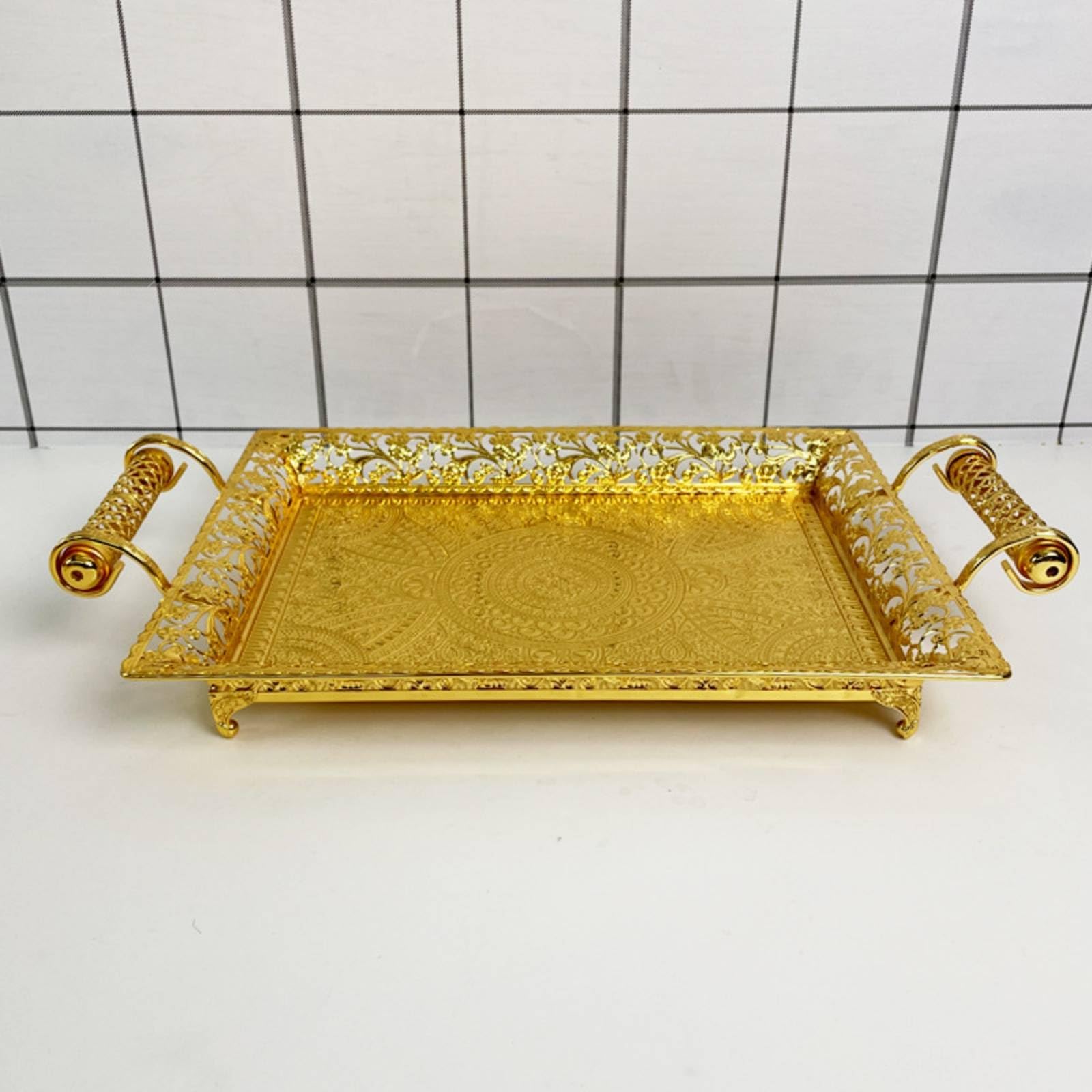 Vassoio da Portata Vassoio Rettangolare Vassoio Decorativo Vassoio con Manici in Metallo con Lavorazione Traforata E Base Incisa Adatto per Servizio Snack Esposizione Dolci Tavolo da Salotto