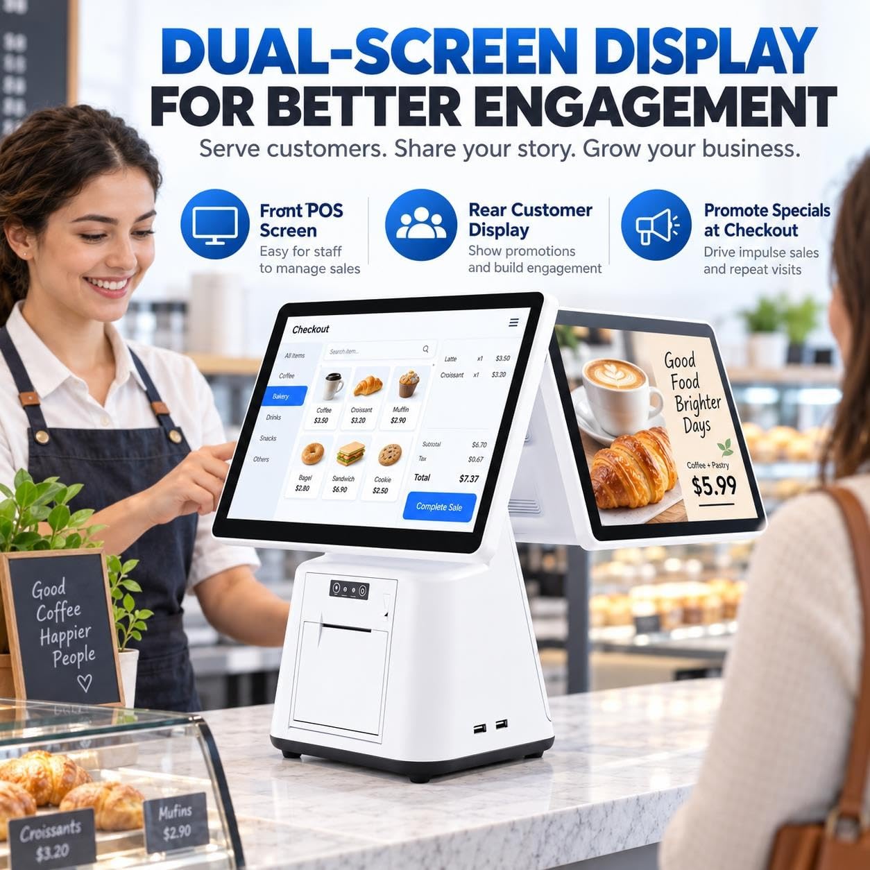 Double Terminal de Point de Vente à écran Tactile de 15,6 Pouces