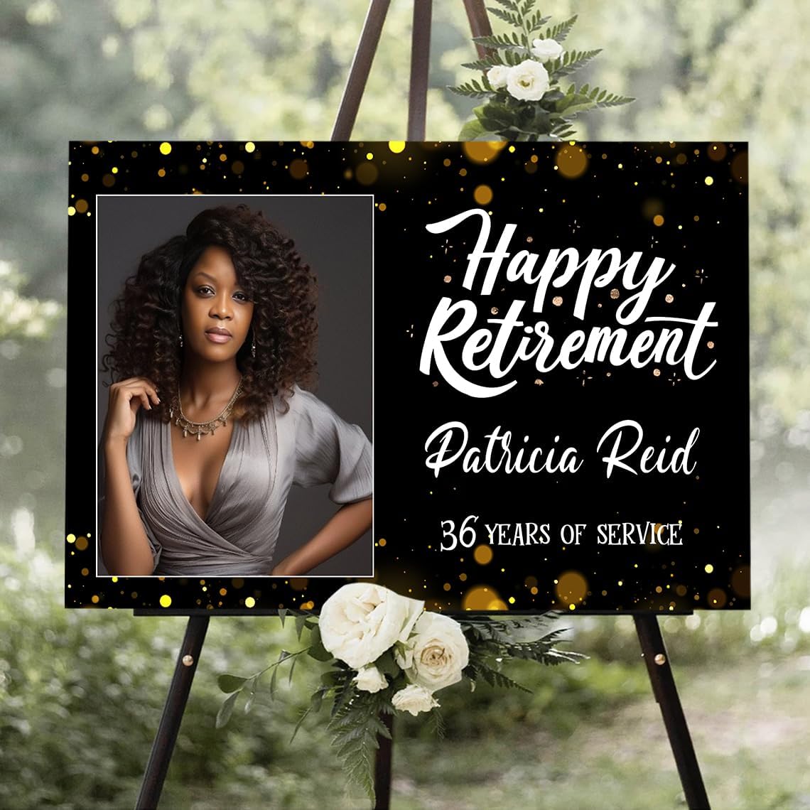 Personalized Retirement Celebration Welcome Sign, Custom Decorations, Outdoor Plastic Sign Weatherproof, Printed Front & Back Options and Stand Option #1