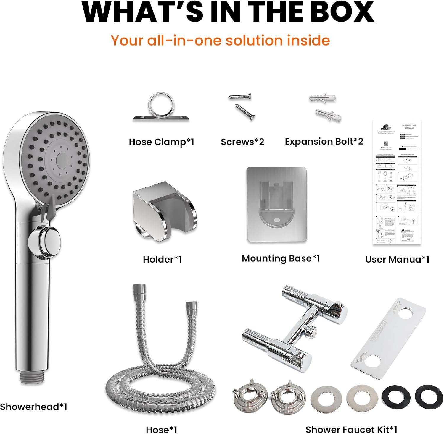 RV Shower Faucet Set with Hose and Shower Head - All Metal Stainless Steel RV Shower Faucet Replacement, 2-in-1 Shower Head & Power Sprayer, 5 Modes Handheld Shower for RV Camper Motorhome
