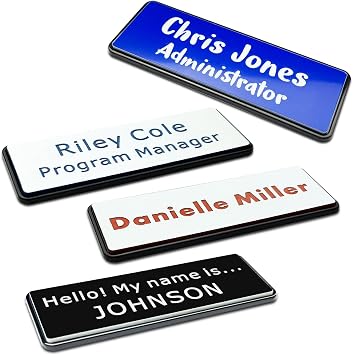 Custom Engraved Name Tag ID Badges Personalized Identification with Pin or Magnetic Clip Adhesive Backing 1" x 3"