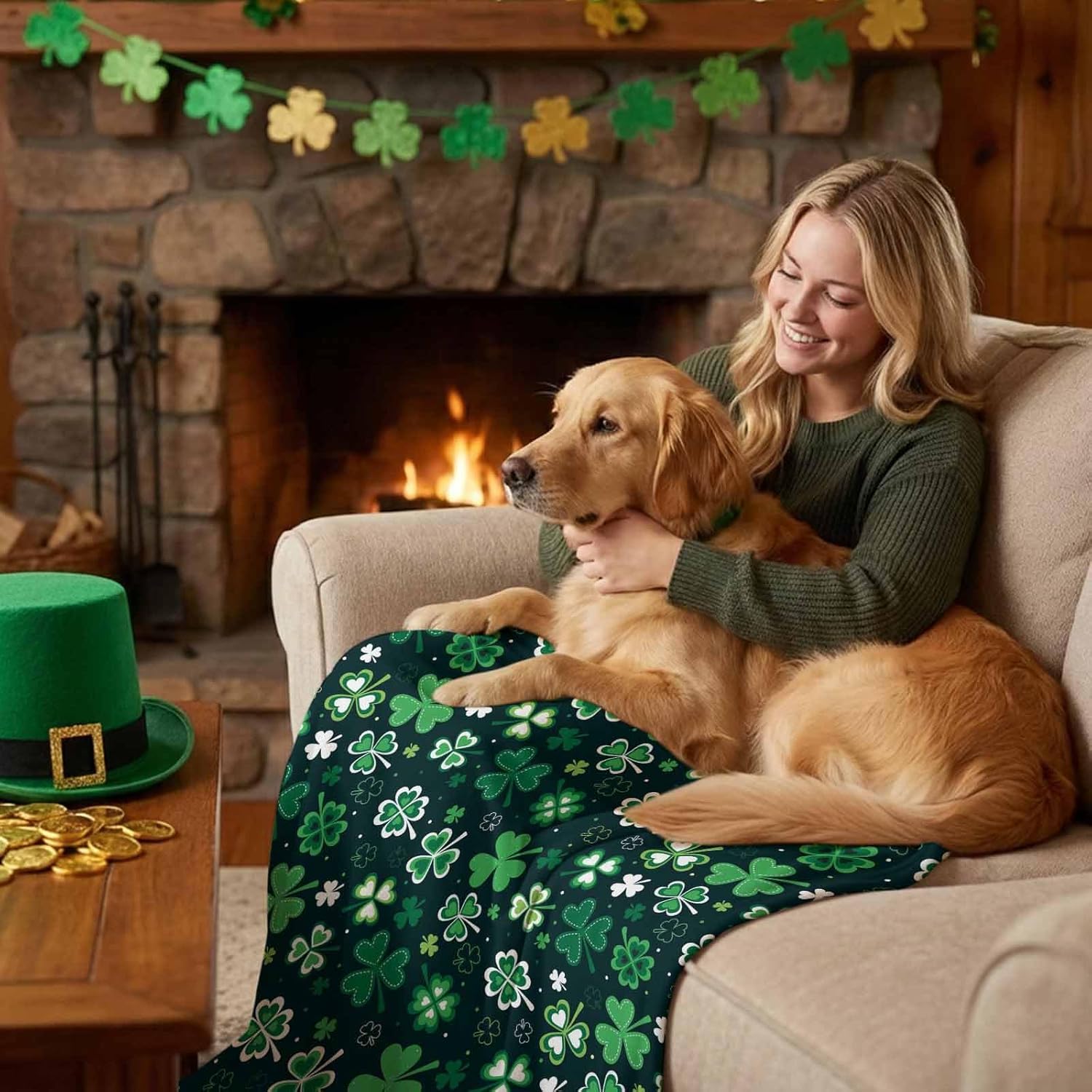 Chucoco Happy St. Patrick's Day Throw Blankets Lucky Shamrocks Leaves Fuzzy Soft Flannel Fleece Bed Cover Bedspread Lightweight Cozy Luxury Blanket for for Couch Bed Sofa Chair 40x60In