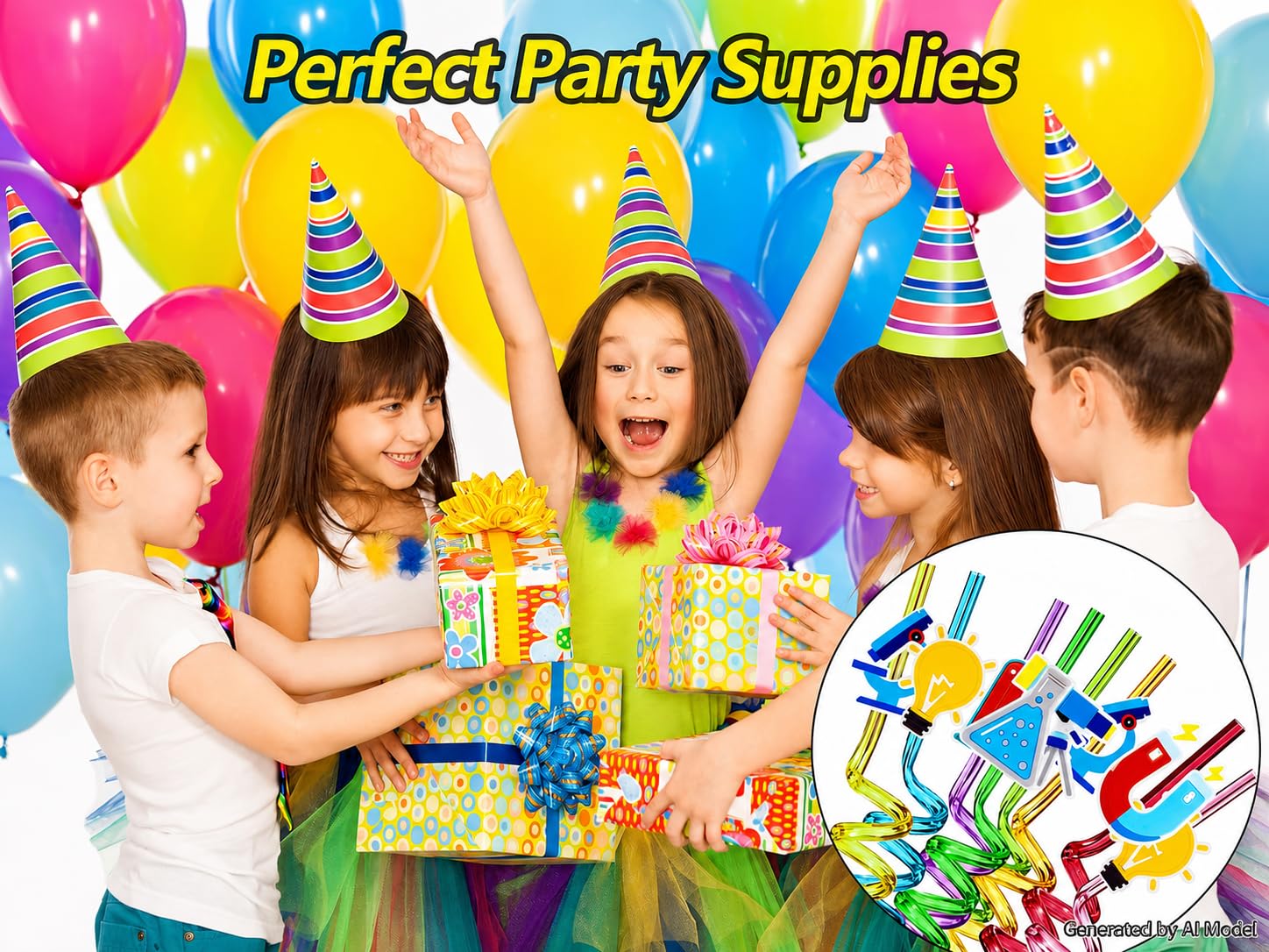 24 pajitas reutilizables de plástico con forma de tema científico, pajitas de cóctel con decoraciones de dibujos animados, suministros de fiesta de cumpleaños para niños