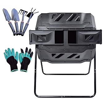 Amazon Co Jp Onestep 回転式 生ごみコンポストバケット 大型160l コンポストタンブラービン オールシーズン用360度回転式2層 式ごみ箱 ヘビーデューティーコンポスター 爪付き作業手袋 工芸工具4点 160l組み立て済み Diy 工具 ガーデン