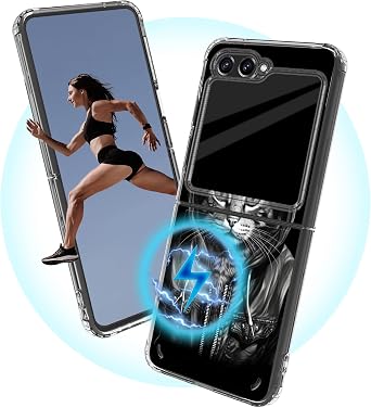 Design for Samsung Galaxy Z Flip 5 5G Case [Compatible with MagSafe] Magnetic Clear Slim-fit Soft Bumper Phone Case for Galaxy Z Flip 5 6.7 inch, Cat Portrait