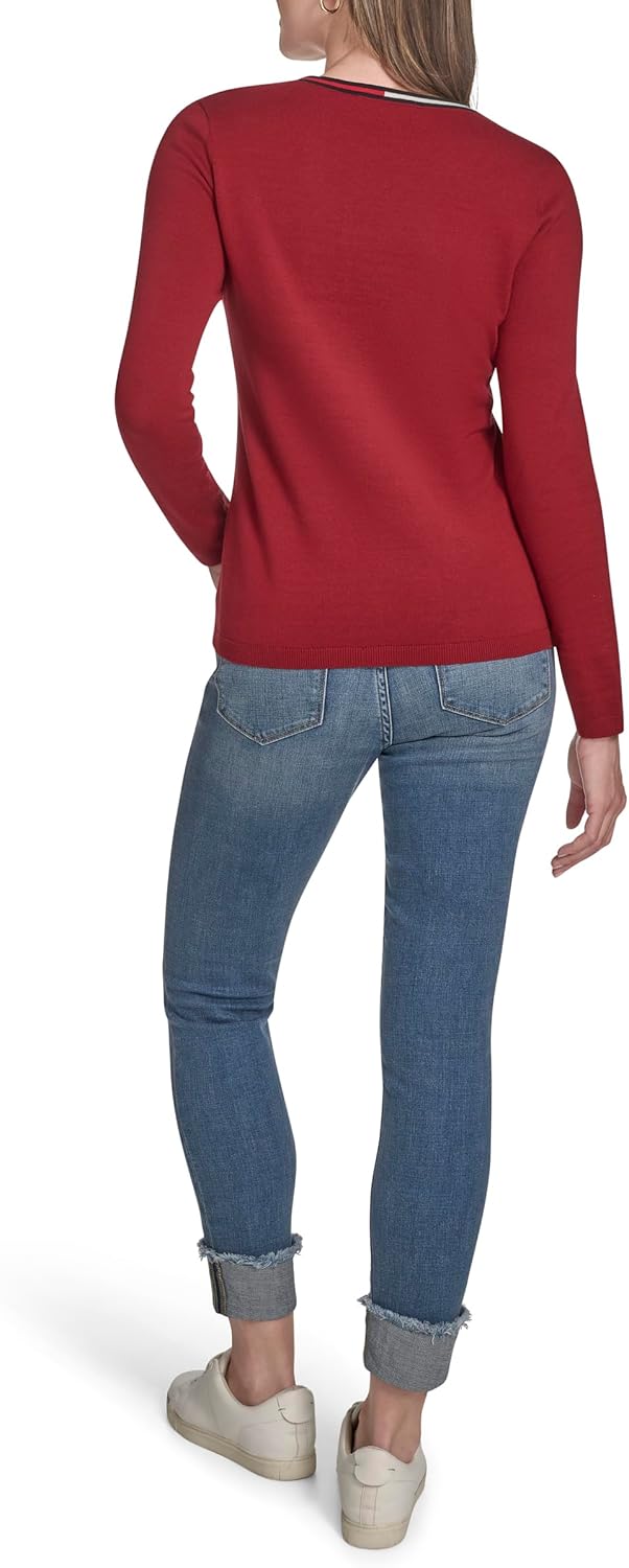 Tommy Hilfiger Womens Solid Long Sleeve V-Neck Cotton Sweater - Image 4