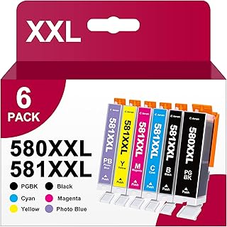 Coloran 6 Pack PGI-580XXL CLI-581XXL High Yield Ink Cartridges Multipack Replacement for Canon 580 581 Ink Compatible with TS8150 TS8151 TS8152 TS8250 TS8251 TS8252 TS9150 TS9155
