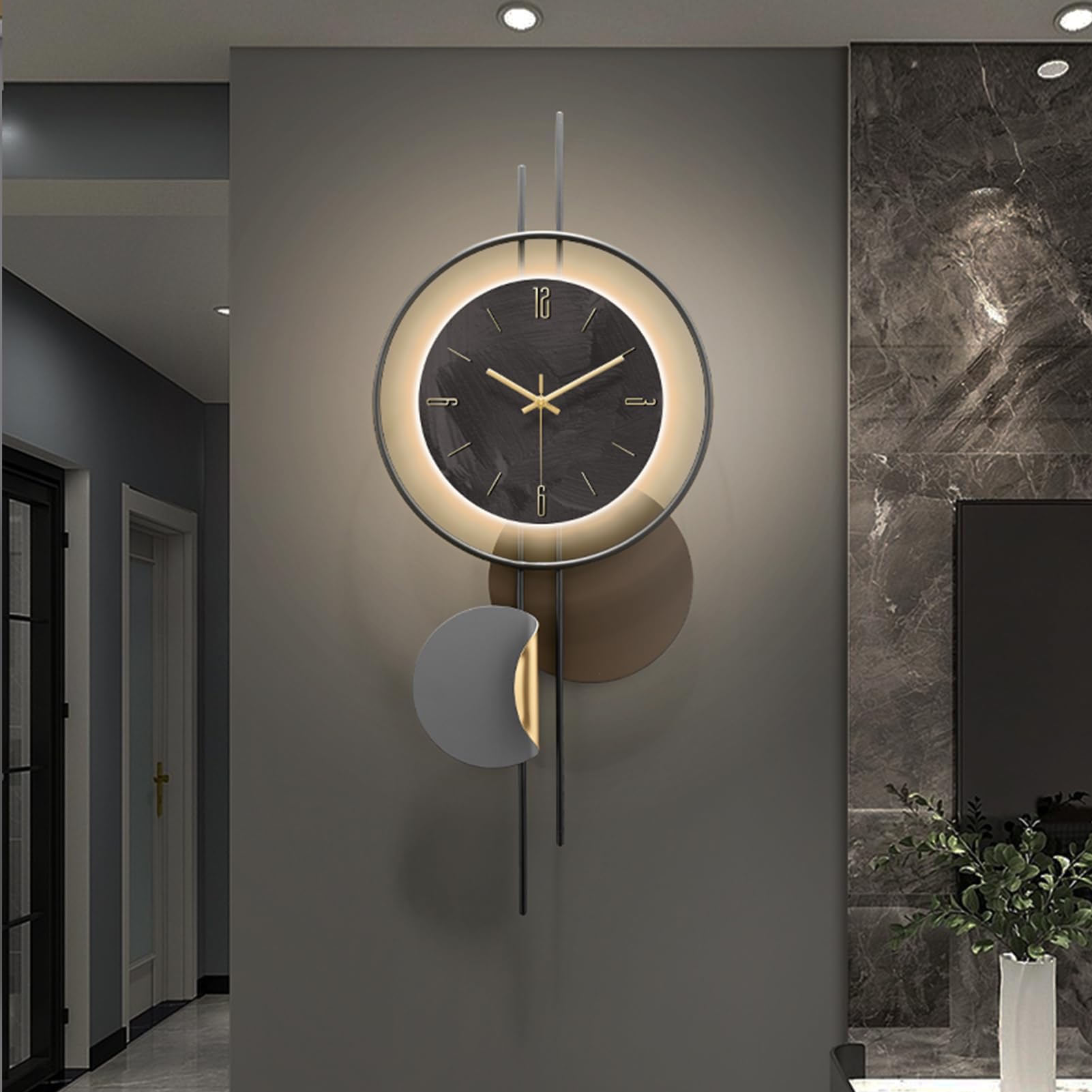 Modern Wall Clock for Living Room,Large Black Decorative Wall Clock,Creative Silent Clock Battery Operated Metal Wall Art for Entryway/Bedroom/Office/Dinning Room/Kitchen Decor