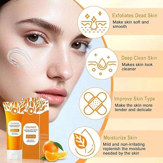 Orange Exfoliating Gel for Face and Body, Brightening Cleansing Scrub, Natural Bubble Formula, Gentle Radiant Skin Exfoliator, 100g