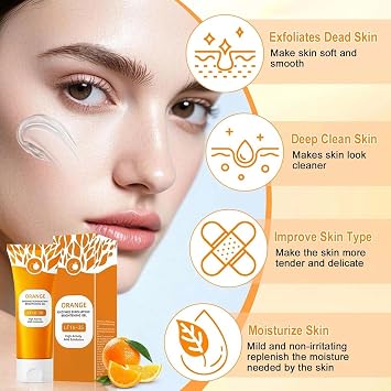 Orange Exfoliating Gel for Face and Body, Brightening Cleansing Scrub, Natural Bubble Formula, Gentle Radiant Skin Exfoliator, 100g