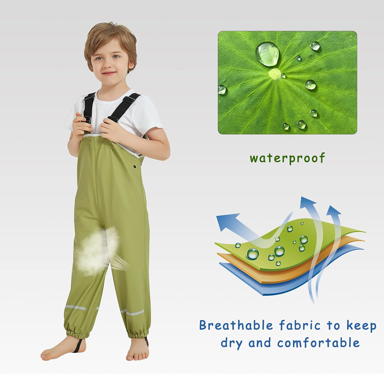 Kids Unisex Rain Pants, Green, Size 2-9 Years - Image 4