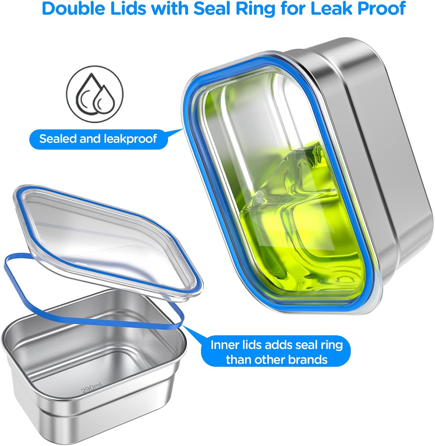 Lunch Box Stainless Steel Bento for Kids Adults Leakproof BPA-Free with Lunch Bag Metal Lunch Containers Tray 5-Compartment with Fork for Boy Food Snack Containers for School Outdoors Navy-Blue - Image 2