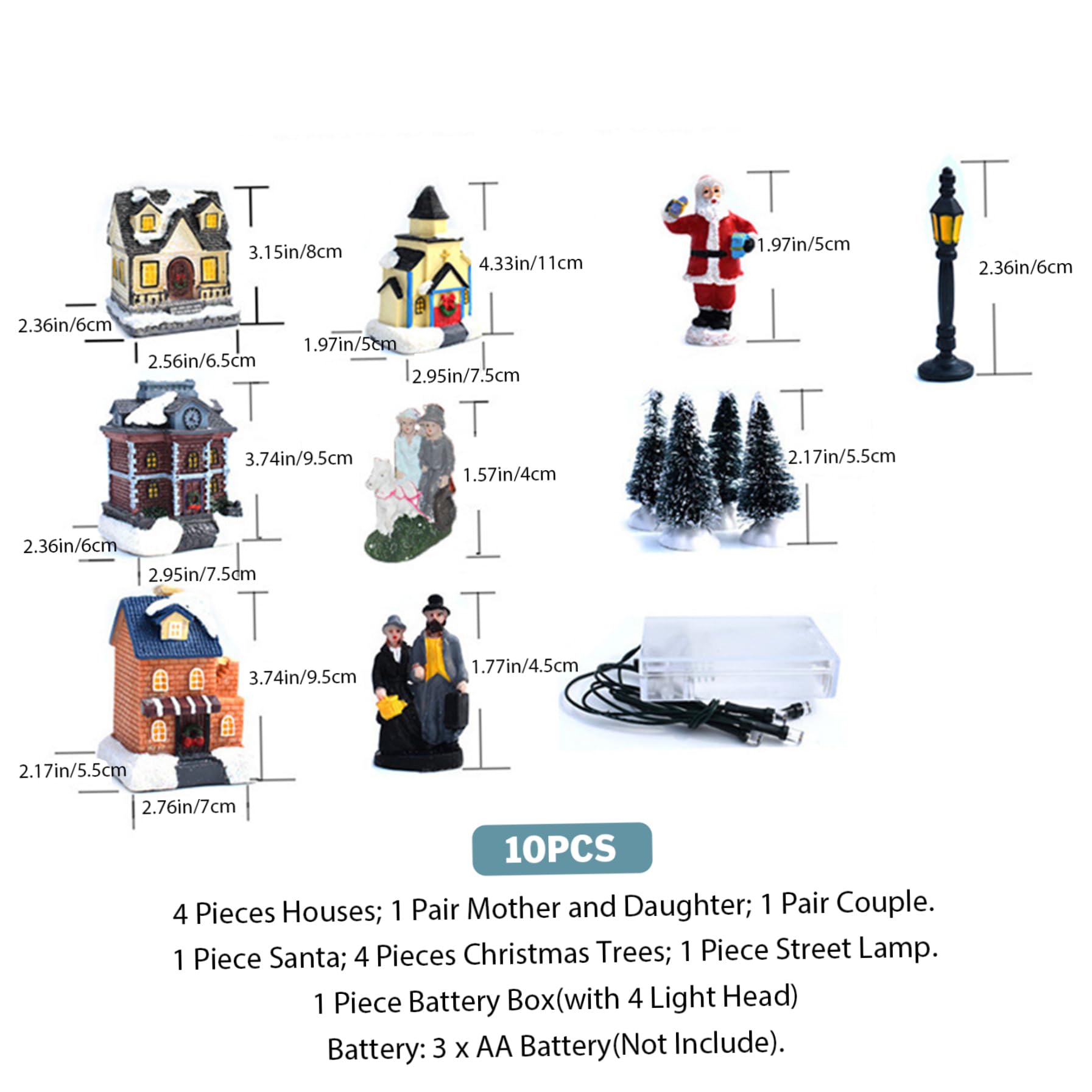 Conjuntos de Pueblo de Navidad, Conjuntos de Pueblo de Navidad 10 Piezas/Juego Ilumina Ciudad Decorativa de Resina de simulación de Invierno en Miniatura, sin batería