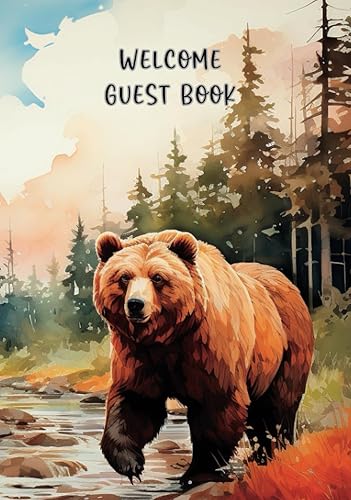 Welcome Guest Book Forest and the Bear Theme , Feel Relax with Nature all around . For Cabin , Cottage , Home stay , Hostel in Natural Atmosphere .