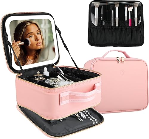 Bolsa de maquillaje con espejo LED y soporte para joyas, estuche de maquillaje de viaje con espejo iluminado, bolsa de maquillaje de viaje con disponible en Yaxa Peru