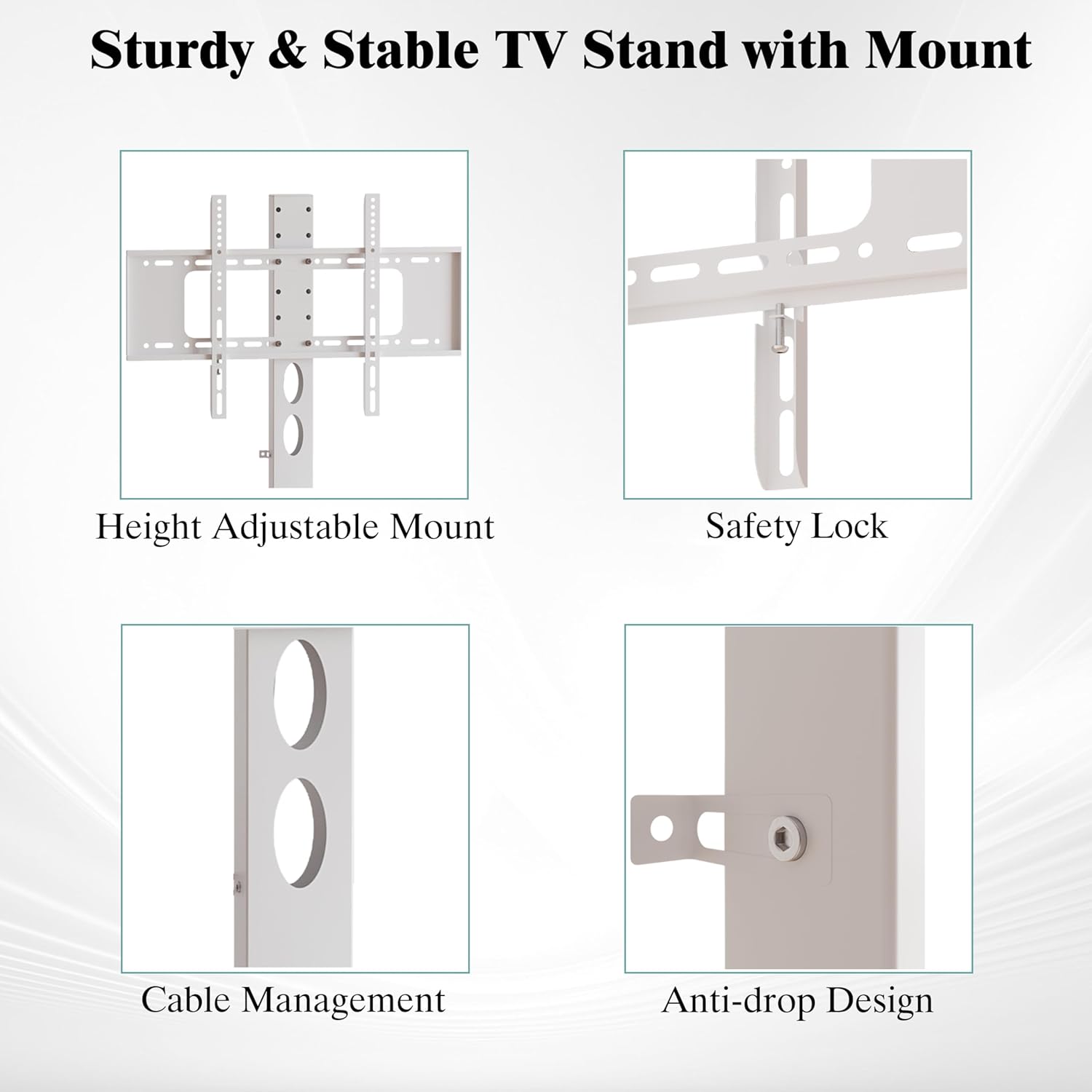 63" W TV Stand with Mount for 55,65,75" TV,Entertainment Center with Power Outlet and Led Lights,Height Adjustable TV Console Table with Open Storage Shelves and Fabric Drawers (White, 63" W)
