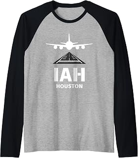 IAH Airport Houston, Texas Airplane Landing on Runway Raglan Baseball Tee