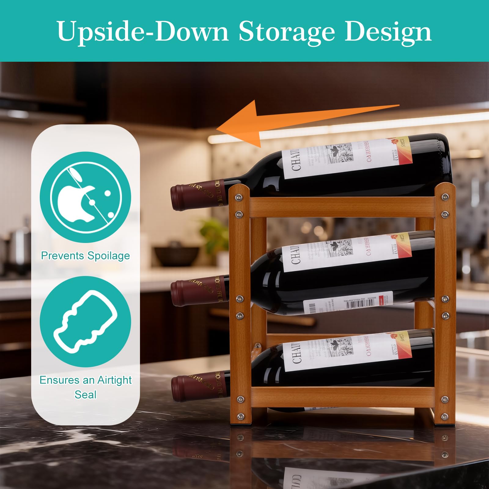 Fentar Vinoteca 12 Botellas, Botellero Vino de 3 Niveles, Botellero Apilable Estable, Botelleros Madera Estrechos para Cocina Bar Cellar (43 x 23,5 x 25cm) - 5