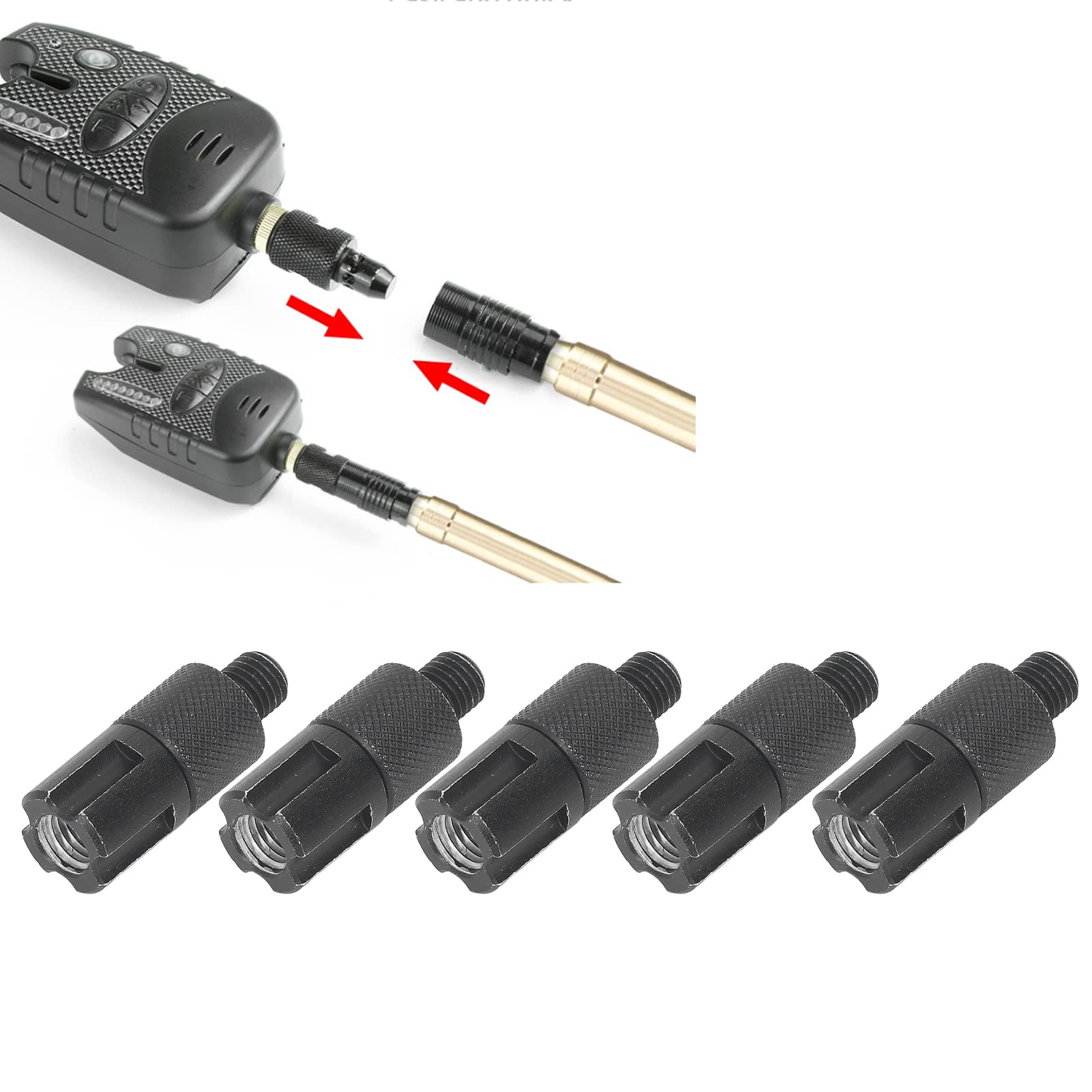 Conector de Alarma de Pesca de Aleación de Aluminio, Adaptador Duradero de 8mm, Fácil Instalación para Palos de Banco de Caña de Carpa, Juego de 5 uds.