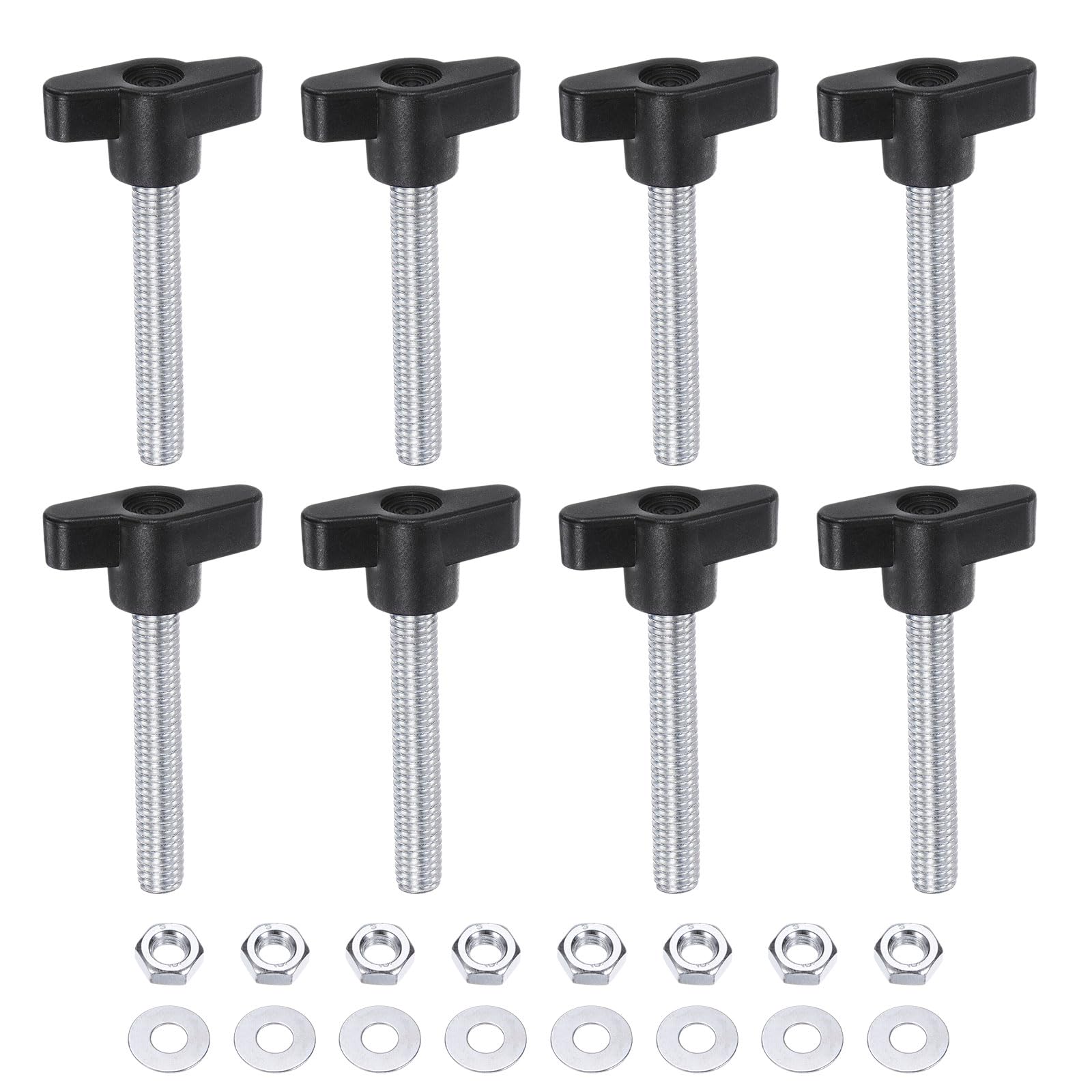 HARFINGTON 8pcs Tee Wing Knobs M8 x 55mm Metric Thread 36mm Z/T Head Plastic Handles Thumb Screws Hand Clamping Threaded Stud Knob Grip Thumbscrew with Nuts Washers, Black