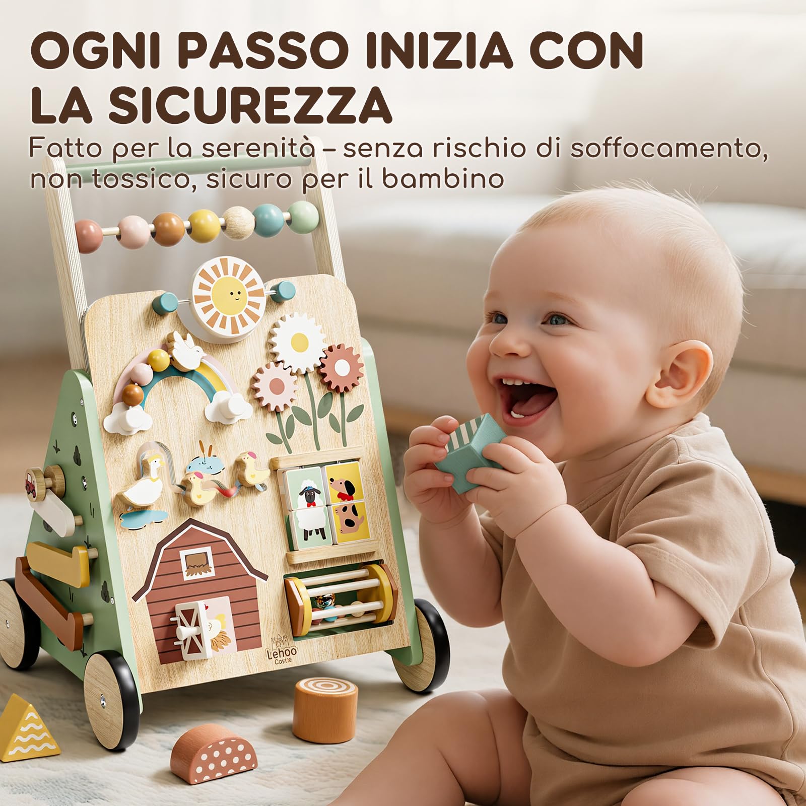 Carrello Primi Passi Legno, Girello per Bambini, Giochi Bambini 1 Anno | Primi Passi per Bambini con Velocità Regolabile, Centro Attività 10 in 1, Regalo Bambino 1 Anno, Giochi Montessori 1 Anno