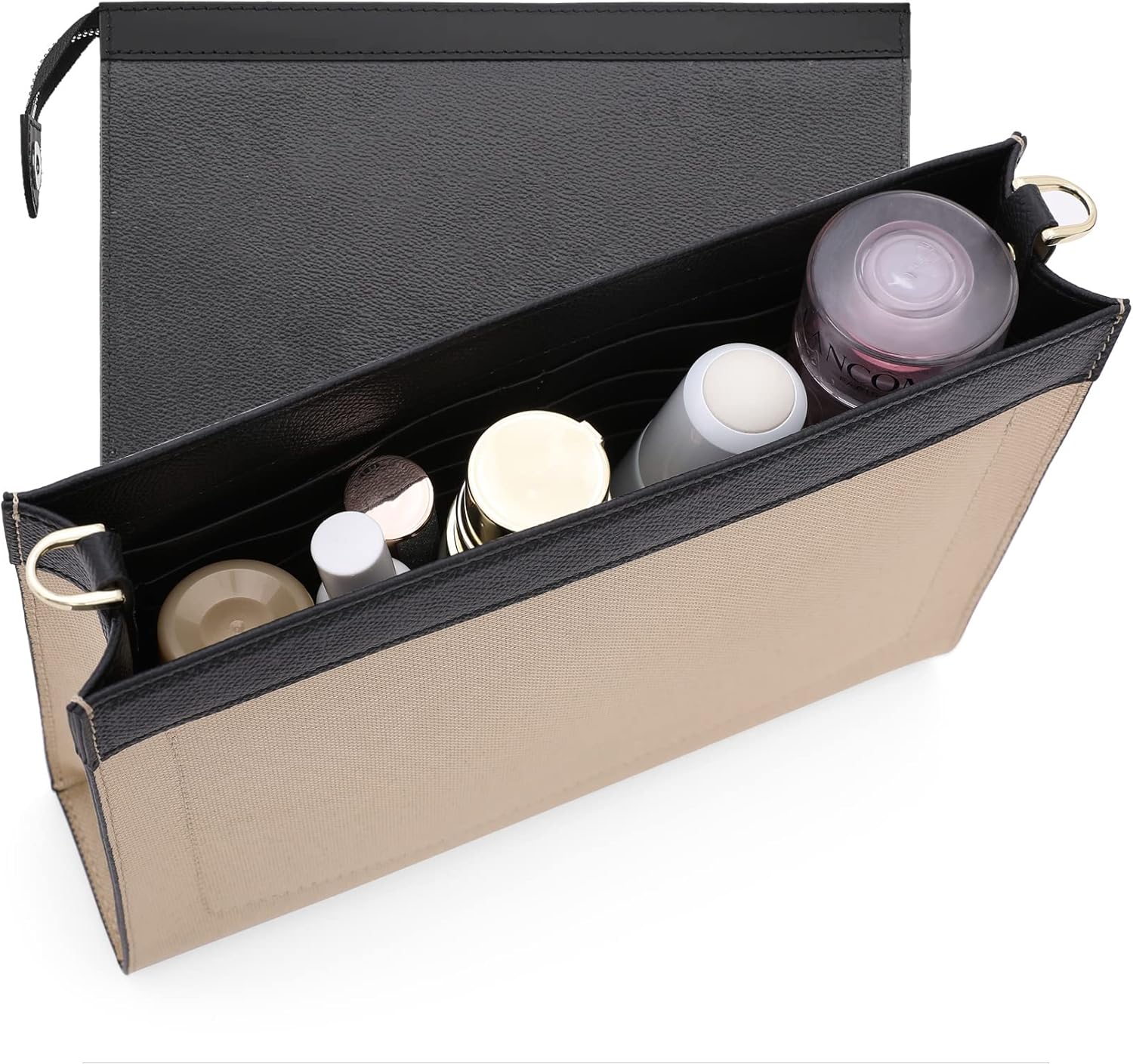 Premium Leather Purse Insert Organizer Compatible with LV Toiletry Pouch 19/26 with Gold Buckles