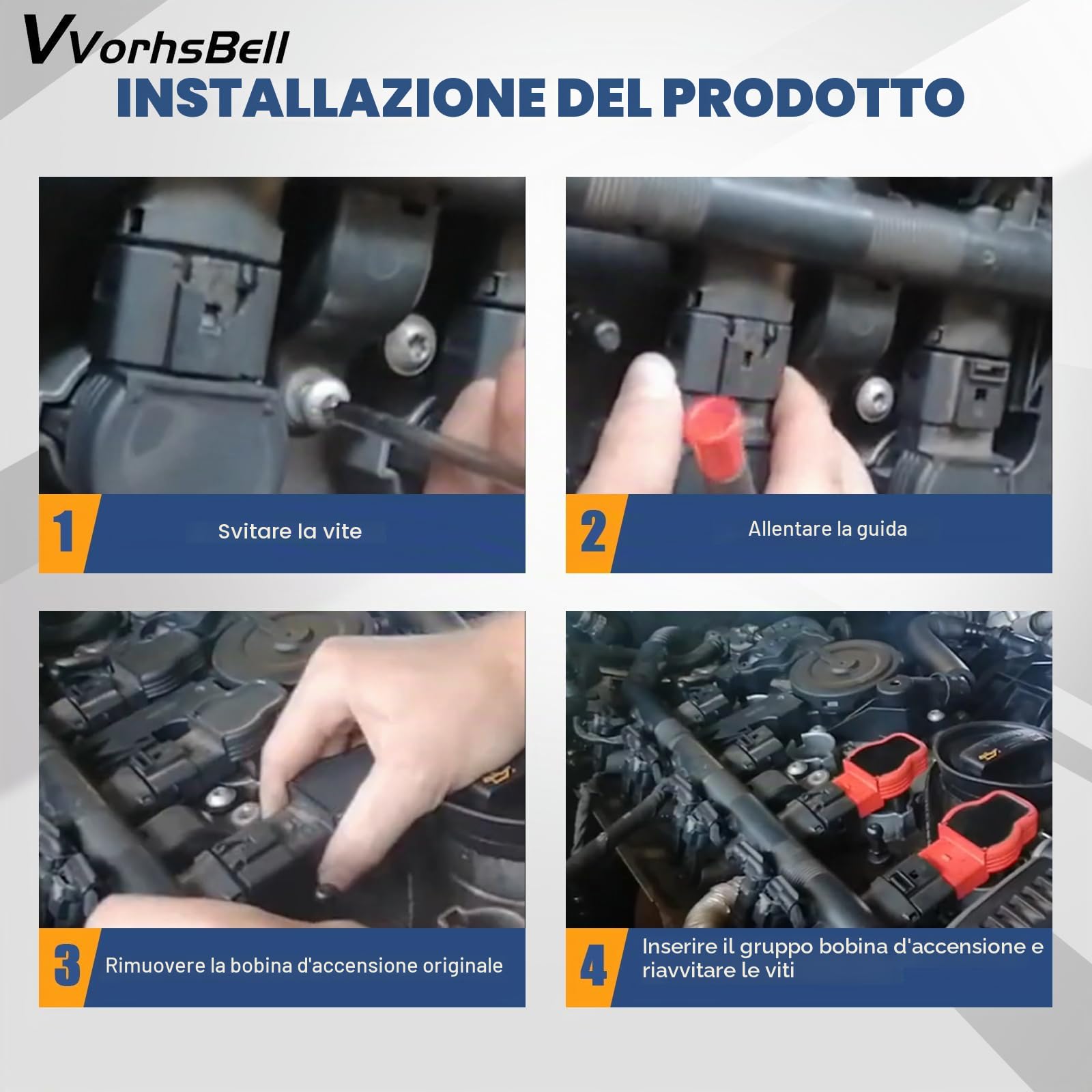 Bobina di accensione per Audi A4 A5 R8 2.0T e VW Golf GTI MK6 2.0T High Energy, alloggiamento in metallo, resistente alle vibrazioni, confezione da 4 pezzi