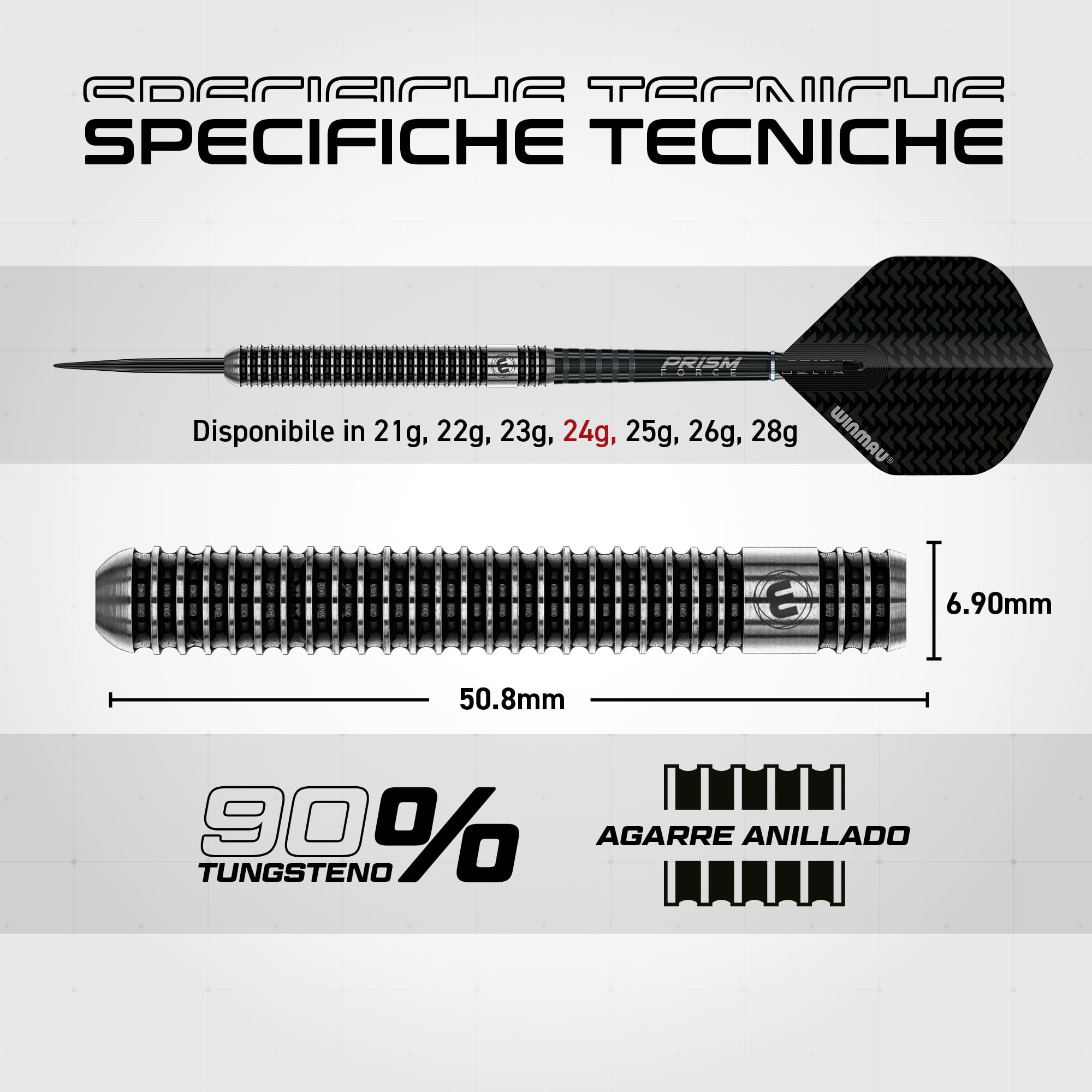 WINMAU Blackout Freccette Professionali in Acciaio al Tungsteno con Voli e Steli Onde