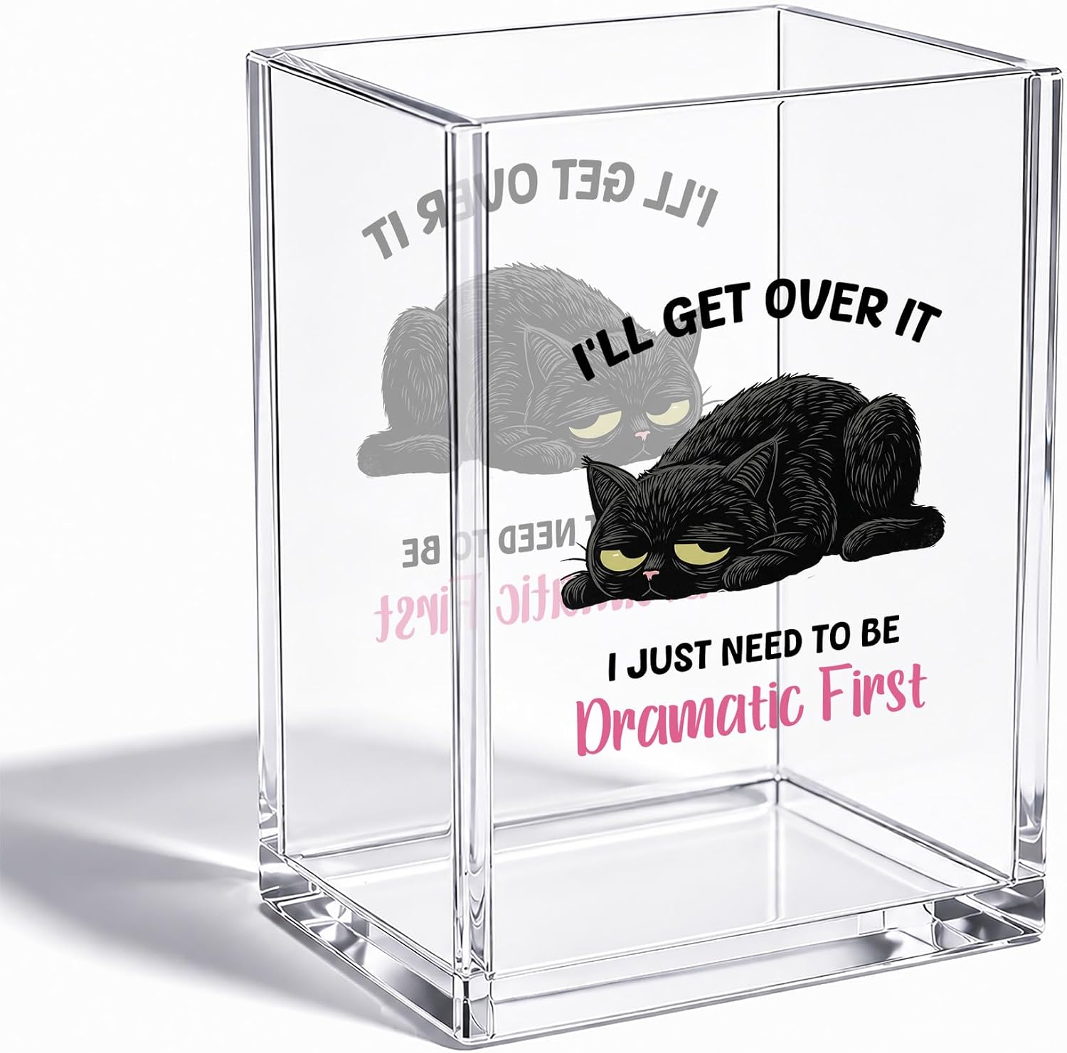 Funny Black Cat Office Acrylic Pencil Pen Holder Cup-I'll Get Over It I Just Need Dramatic First Cute Desk Pen Organizer-Mental Health Gifts Ideas for Women Men-Coworker Cubicle Desk Decor-A-29
