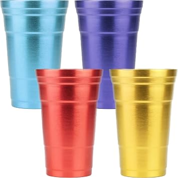 Arora 4-Pack 21oz Colored Aluminum Cups 4-Color. Stackable, reusable.Hand wash only.