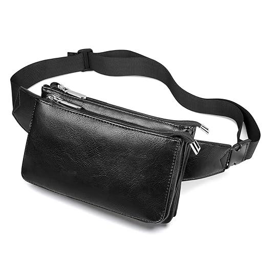 Leather Fanny Packs for Women Men, Fashionable Black Fanny Pack Crossbody Bags for Girls Boys, Plus Size Waist Pack Cute Belt Bag, Adjustable Brown Hip Pack Bum Bag for Travel Disney Hiking Running