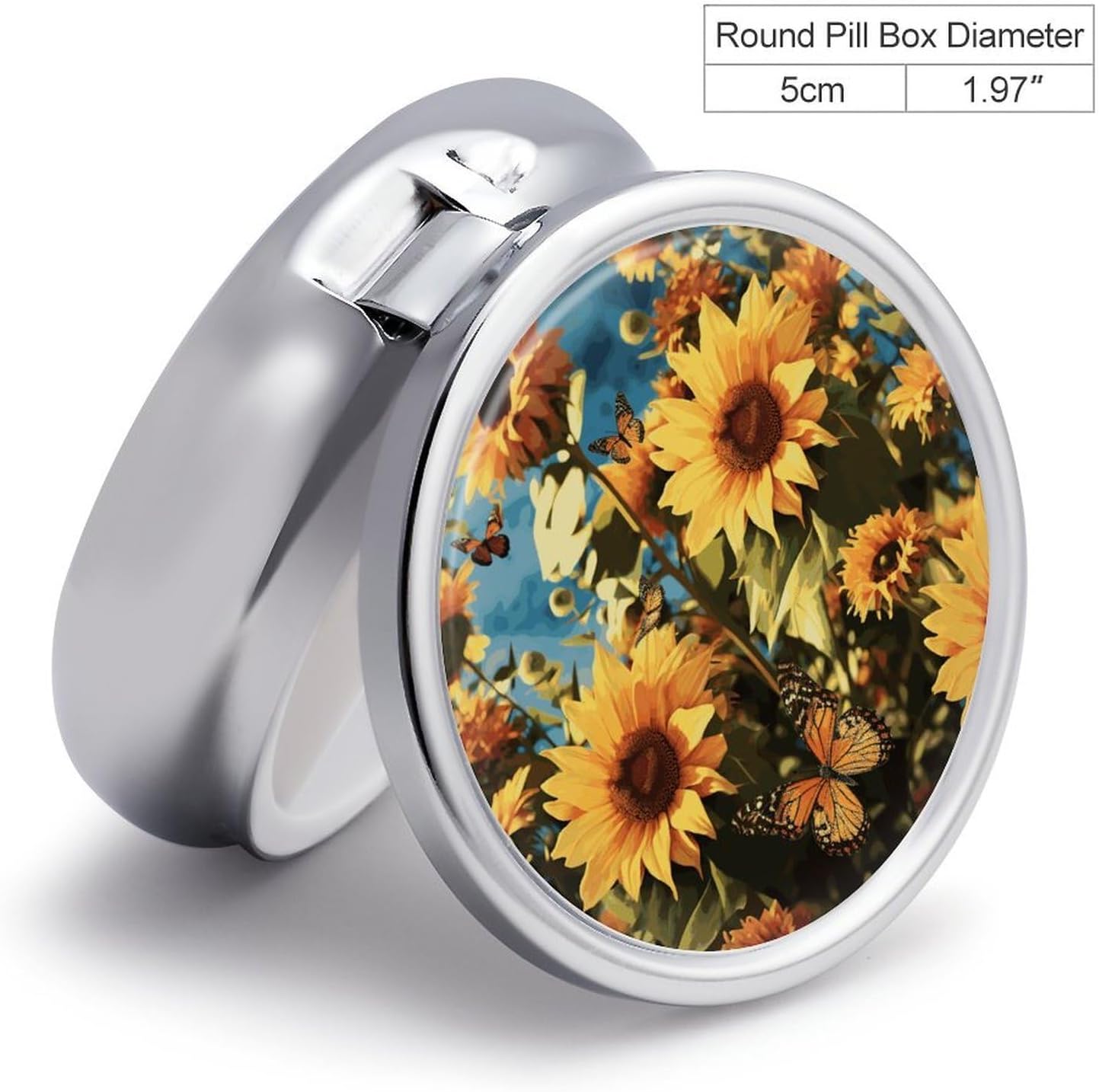 Sunflowers and Butterflies Pill Case 3 Compartment Travel Pill Box image 2