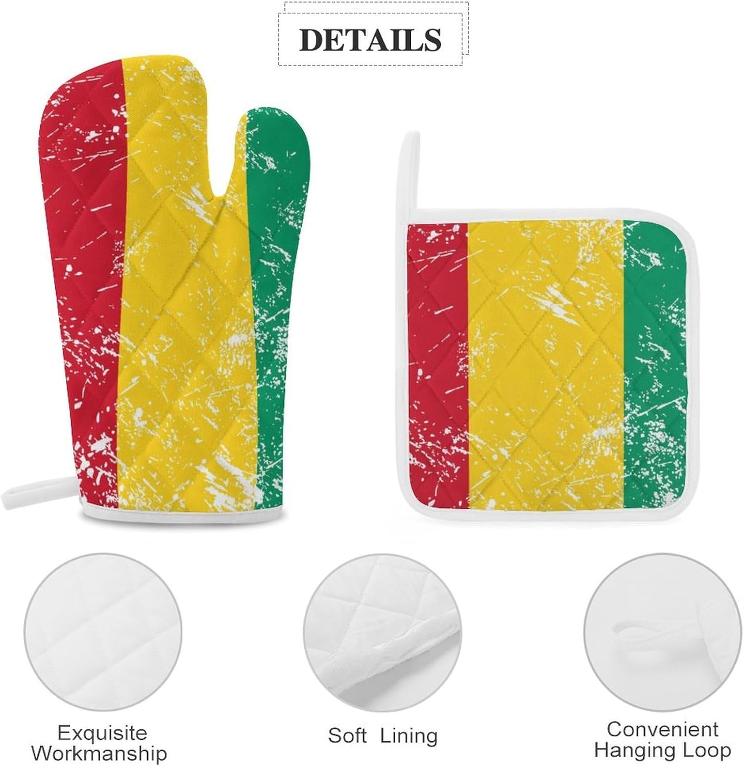 Guinea Vintage Flag Oven Mitts and Pot Holders 4Pcs Set Heat Resistant Cooking Mitts Hot Pads