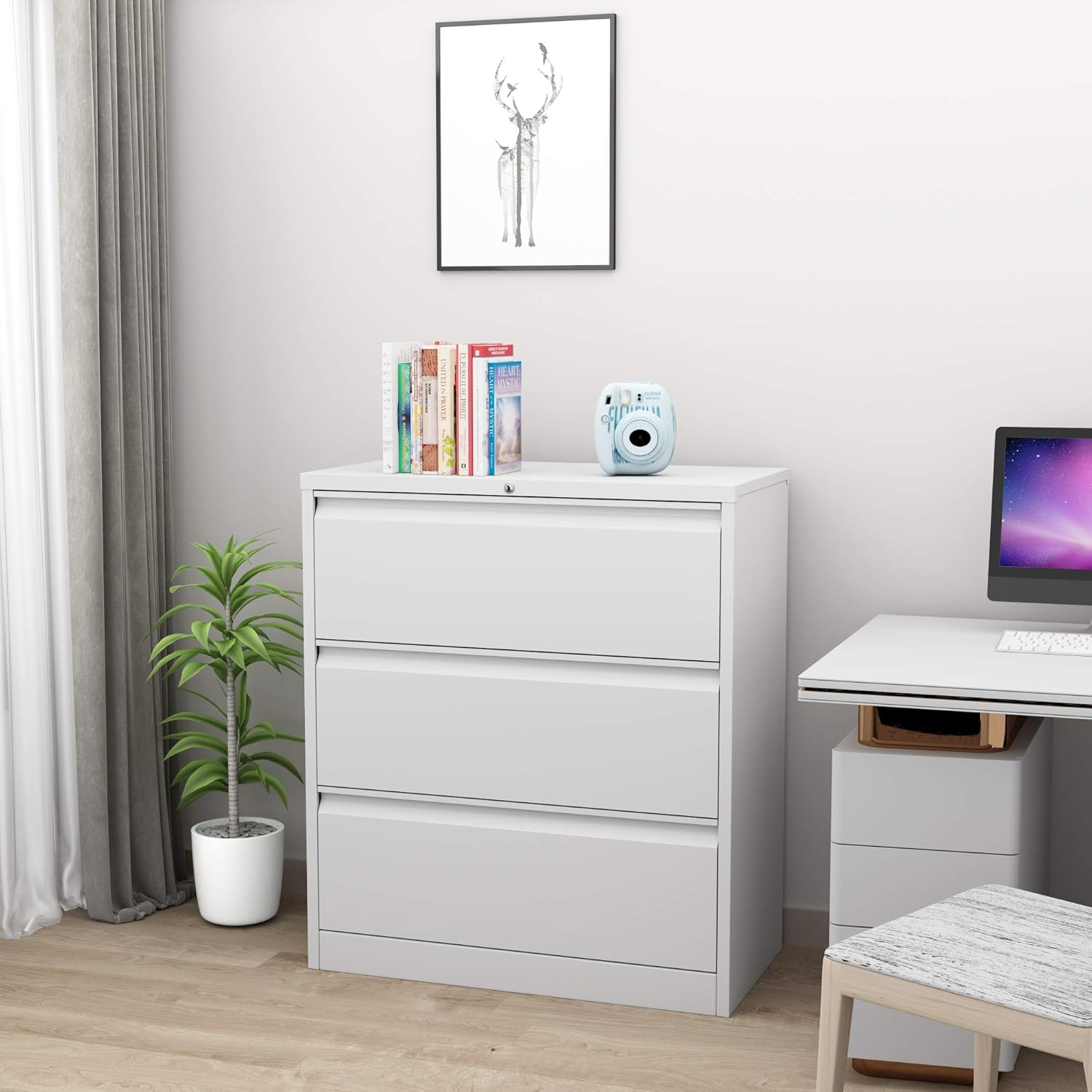 STEELCUBE 3 Drawer Lateral File Cabinet, 3 Drawer Lateral File Cabinet with Lock, Metal Lateral File Cabinet for Home and Office. (Black) : Office Products