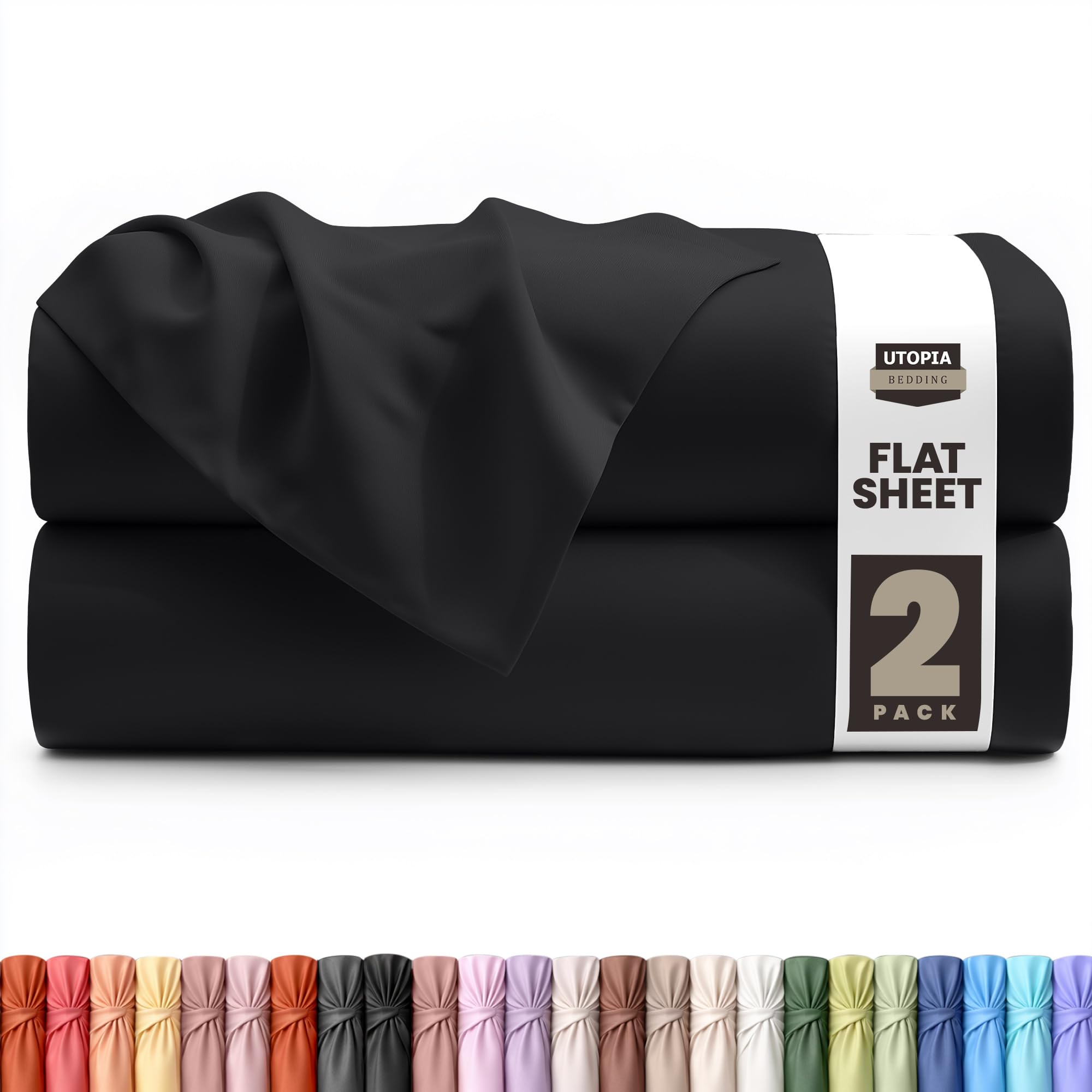 Utopia Bedding 2 Pack Flat Sheet King Size - OEKO-TEX Certified - Easy Care Soft Brushed Polyester Microfiber Fabric Wrinkle, Shrinkage, and Fade Resistant - Black