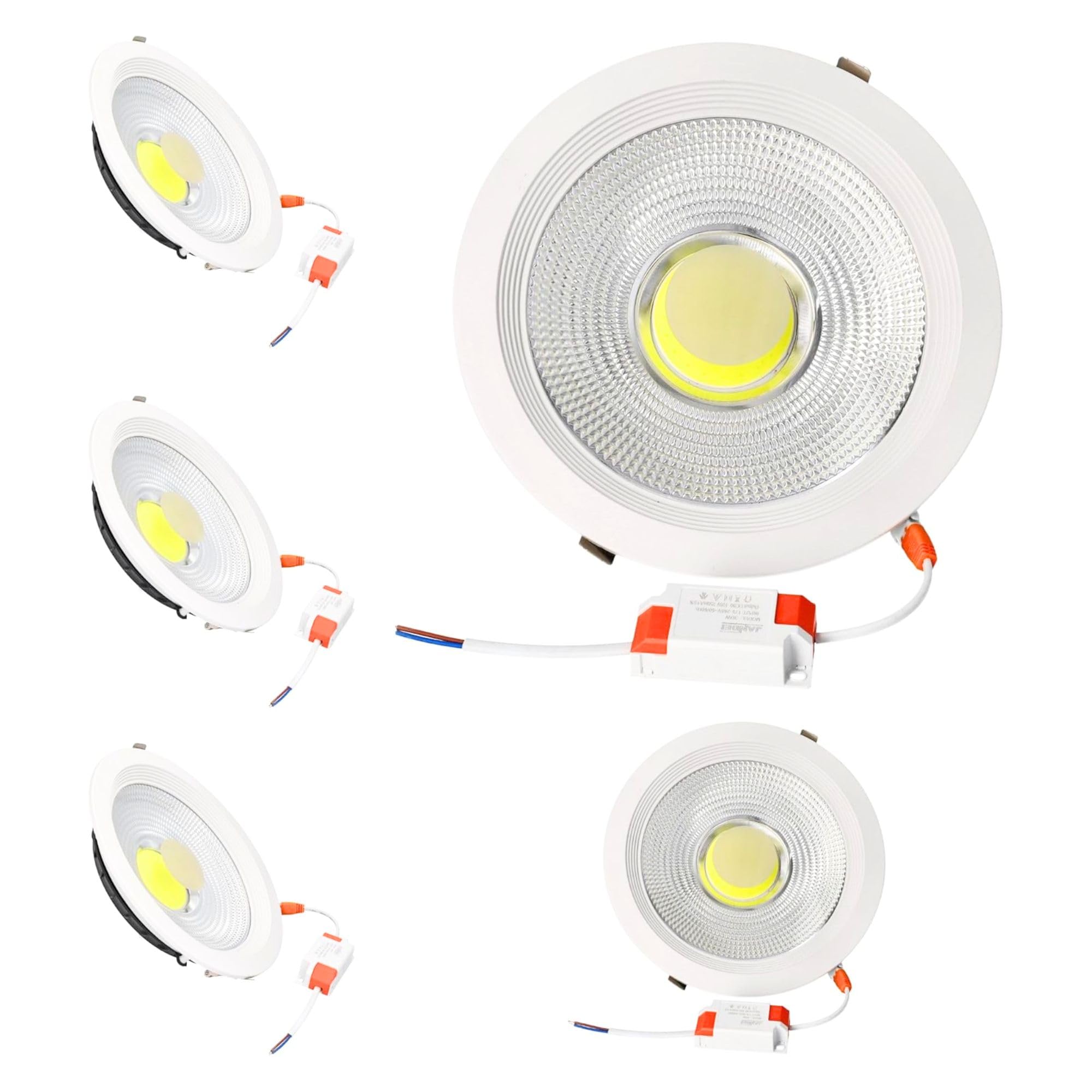 JANDEI - Downlight LED COB 30W Recessed, White Aluminium Round Frame Spotlight, 215x55mm (recessed Hole 190mm), 2700 Lumen, IP44. Ideal for Living Room, Kitchen, Bathroom - 5 pcs (Cool Light 600K).