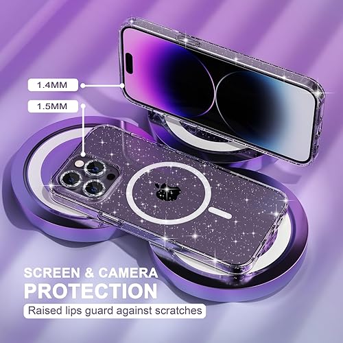 Miniatura 4 de Choiche Funda magnética para iPhone 14 Pro Max, funda transparente con purpurina para mujer, 3 protectores de lente de cámara con diamantes, 2